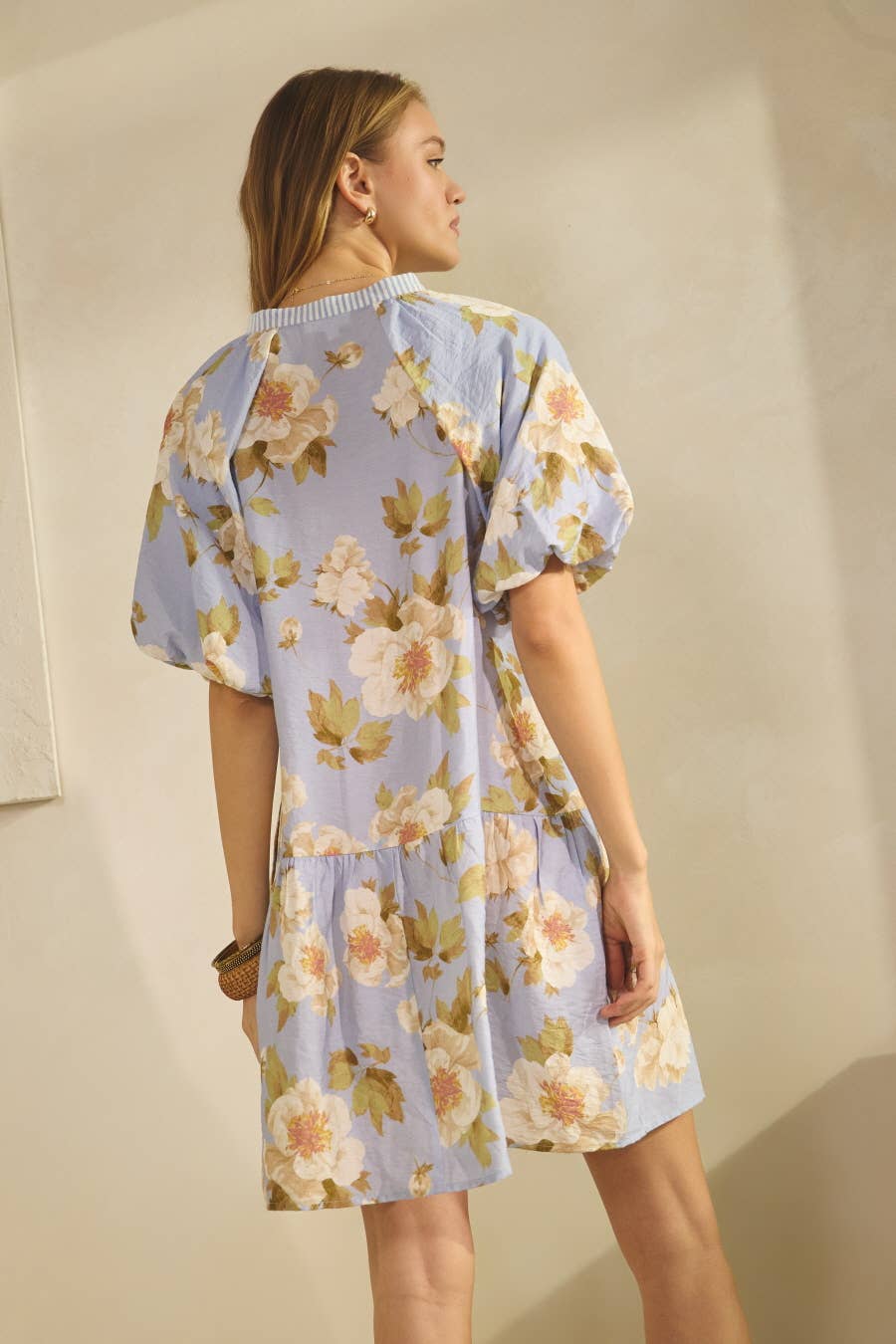 Floral Printed Mini Dress: Periwinkle Multi / M