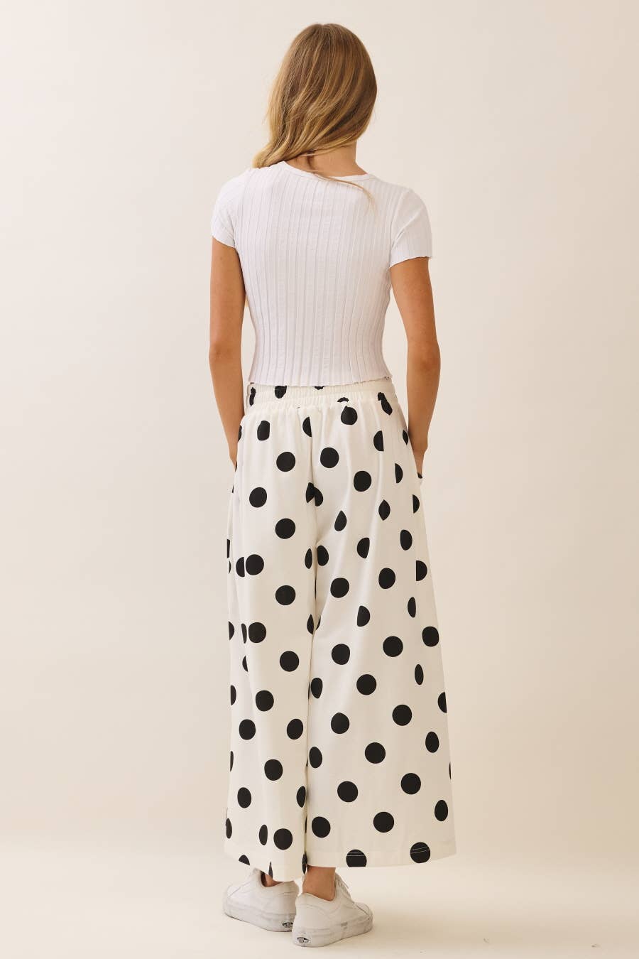 Polka Dot Pull-on Pants: Blue Navy / L