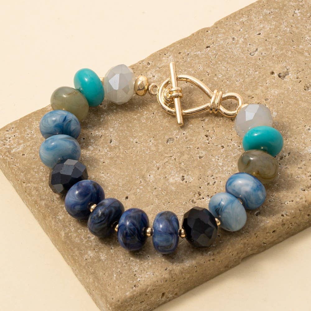 Mixed Faceted And Marble Resin Disc Beaded Toggle Bracelet: NAT