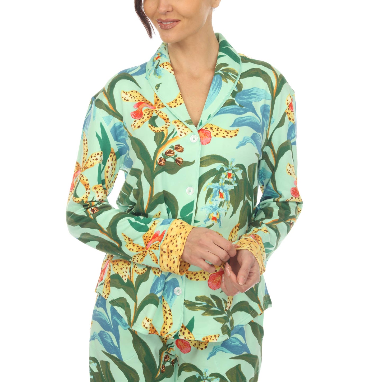 Women's Two Piece Wildflower Print Pajama Set: Navy / XL