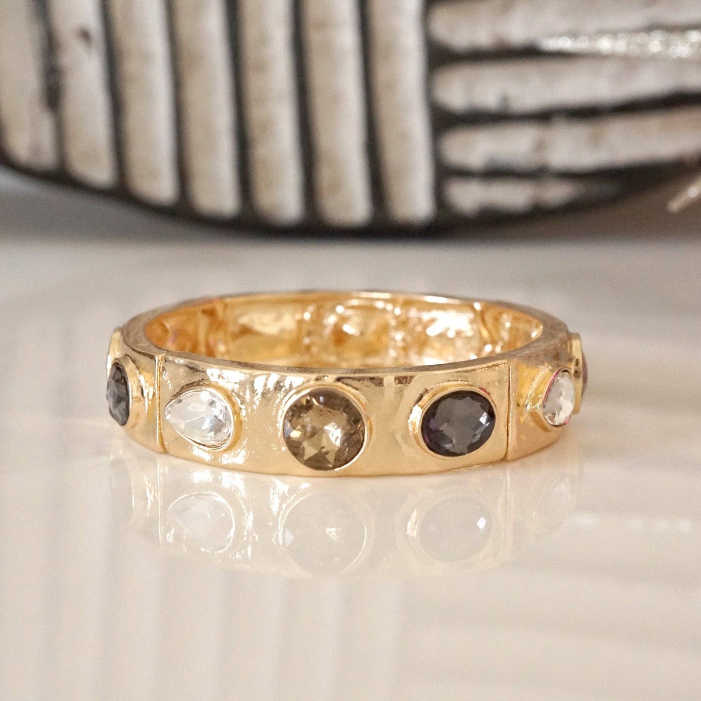 Sparkly Crystal Stretch Bangles – Gold Tone with Color Options: Neutrals