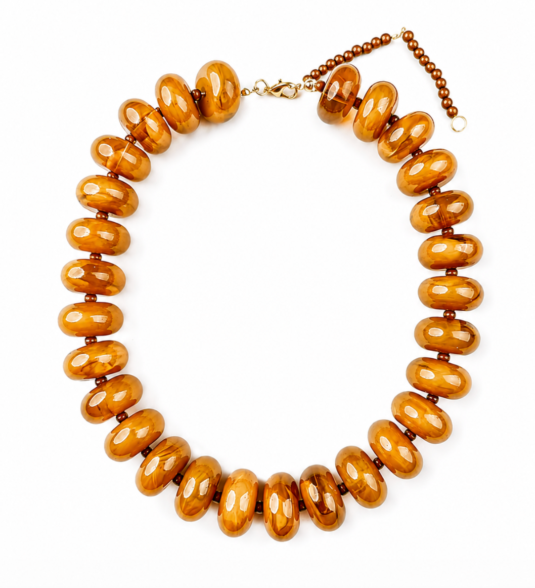 Polished Bead Statement Necklace | Brown