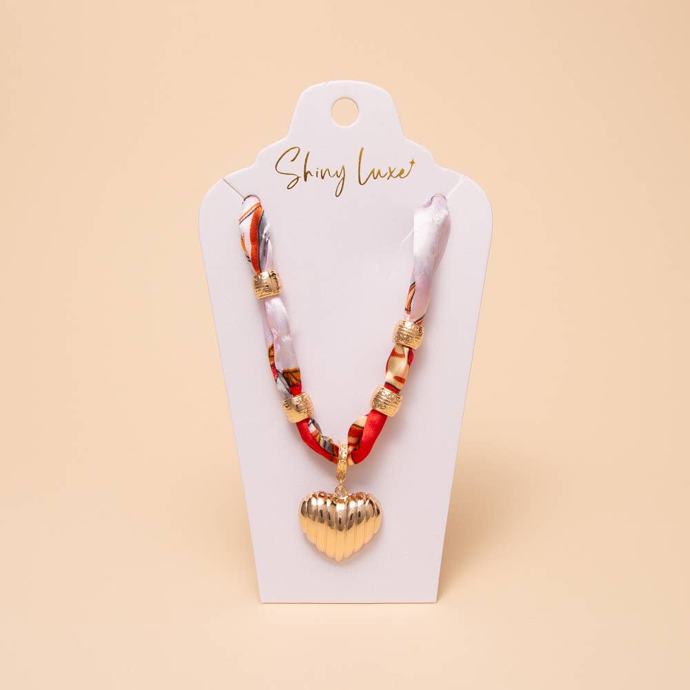 Colorful Fabric Braided Bandana Necklace with Textured Heart