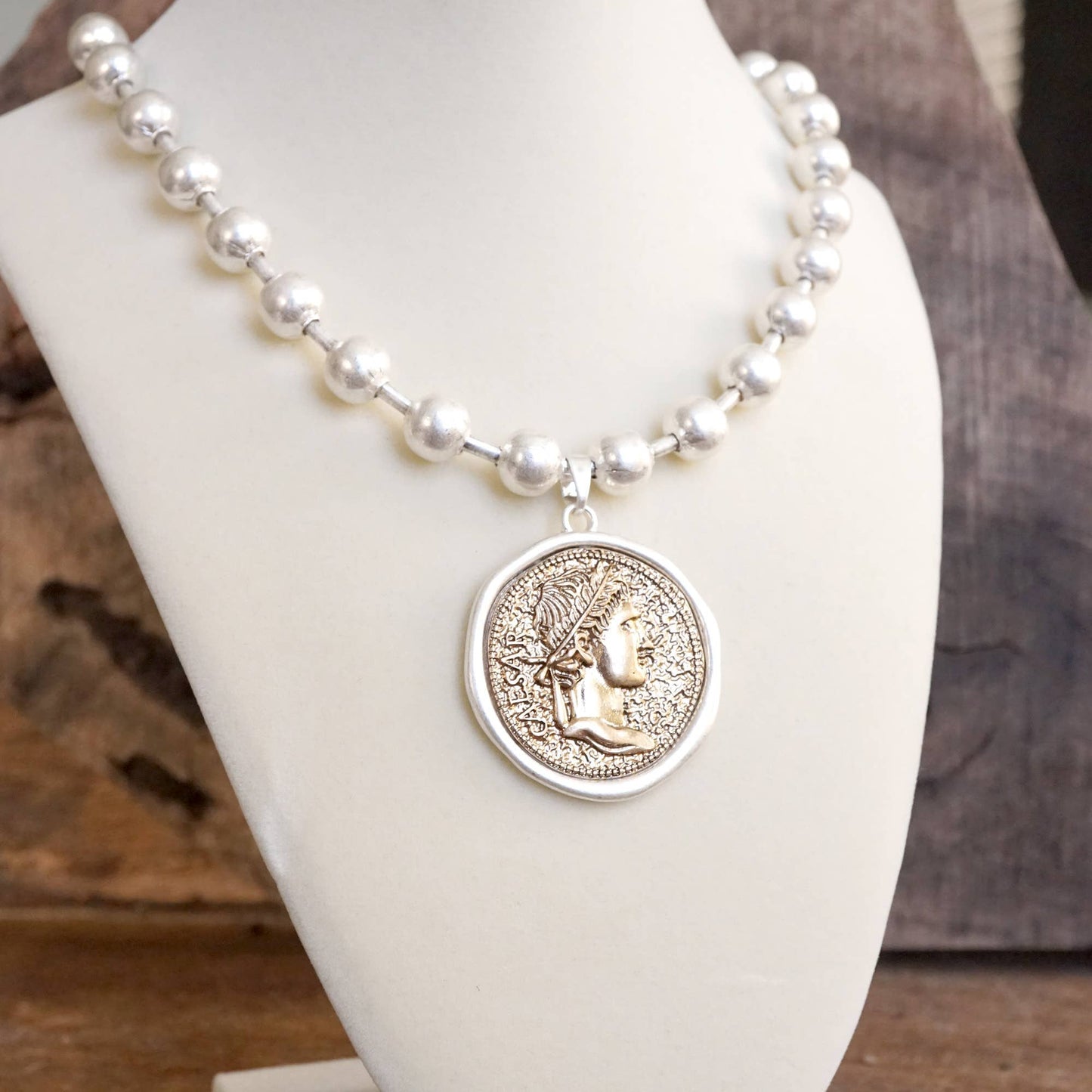 Coin Chunky Ball Chain Statement Necklace – Gold and Silver Tone: Gold