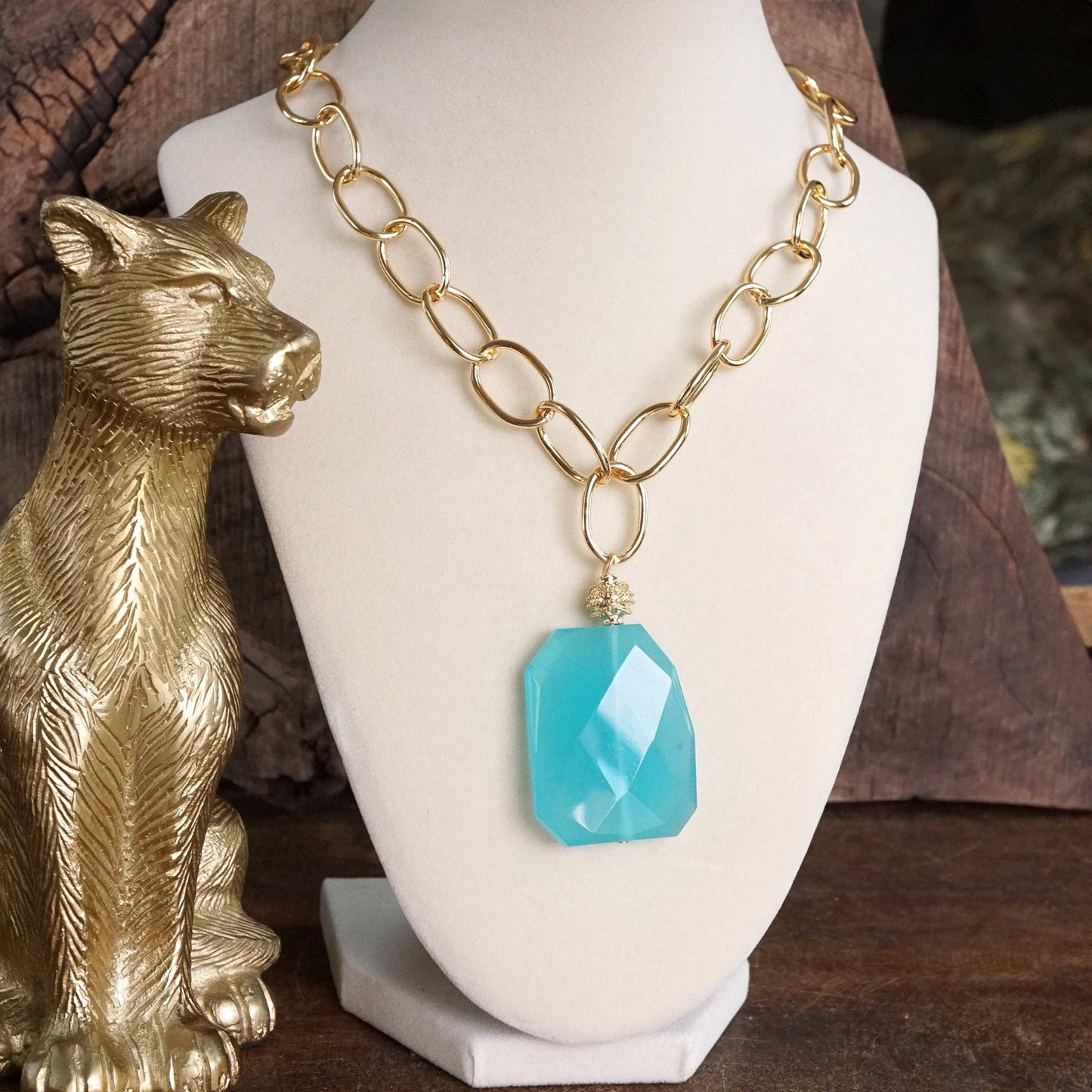 Statement Natural Stone Chain necklace: Red