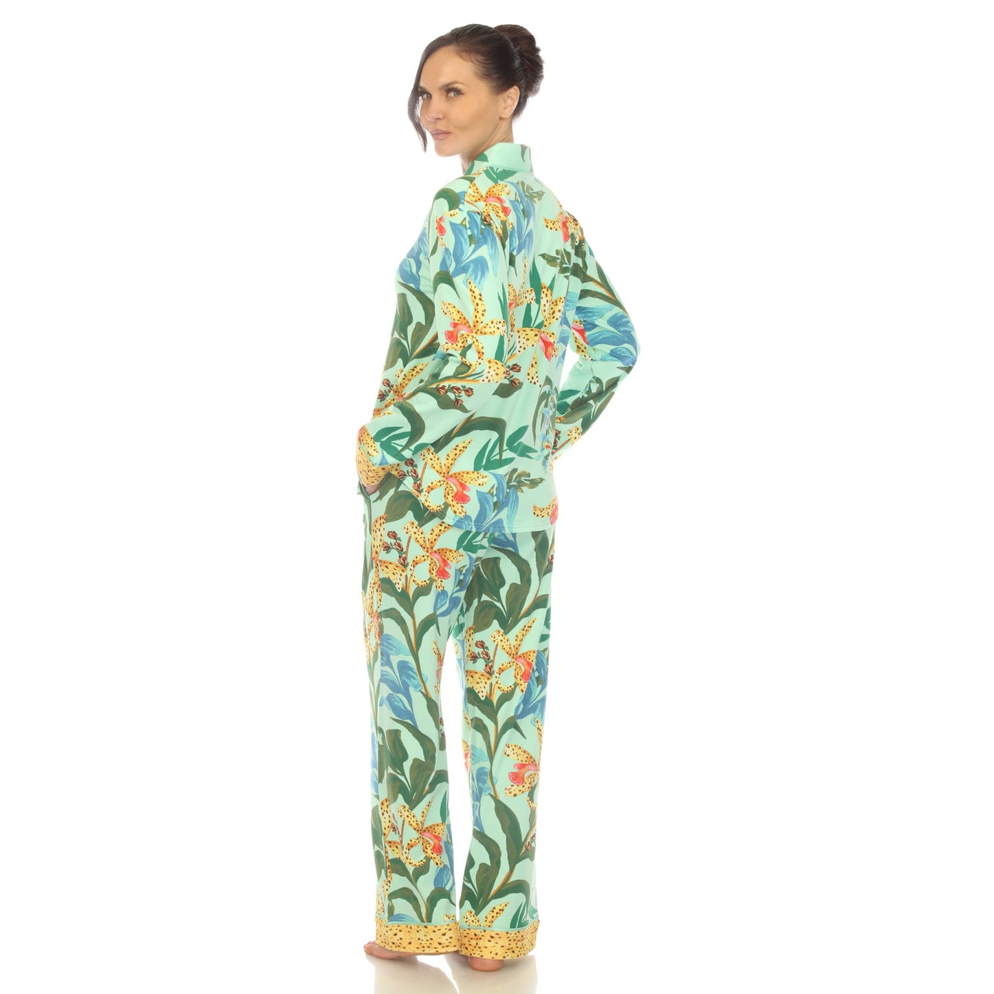 Women's Two Piece Wildflower Print Pajama Set: Navy / M