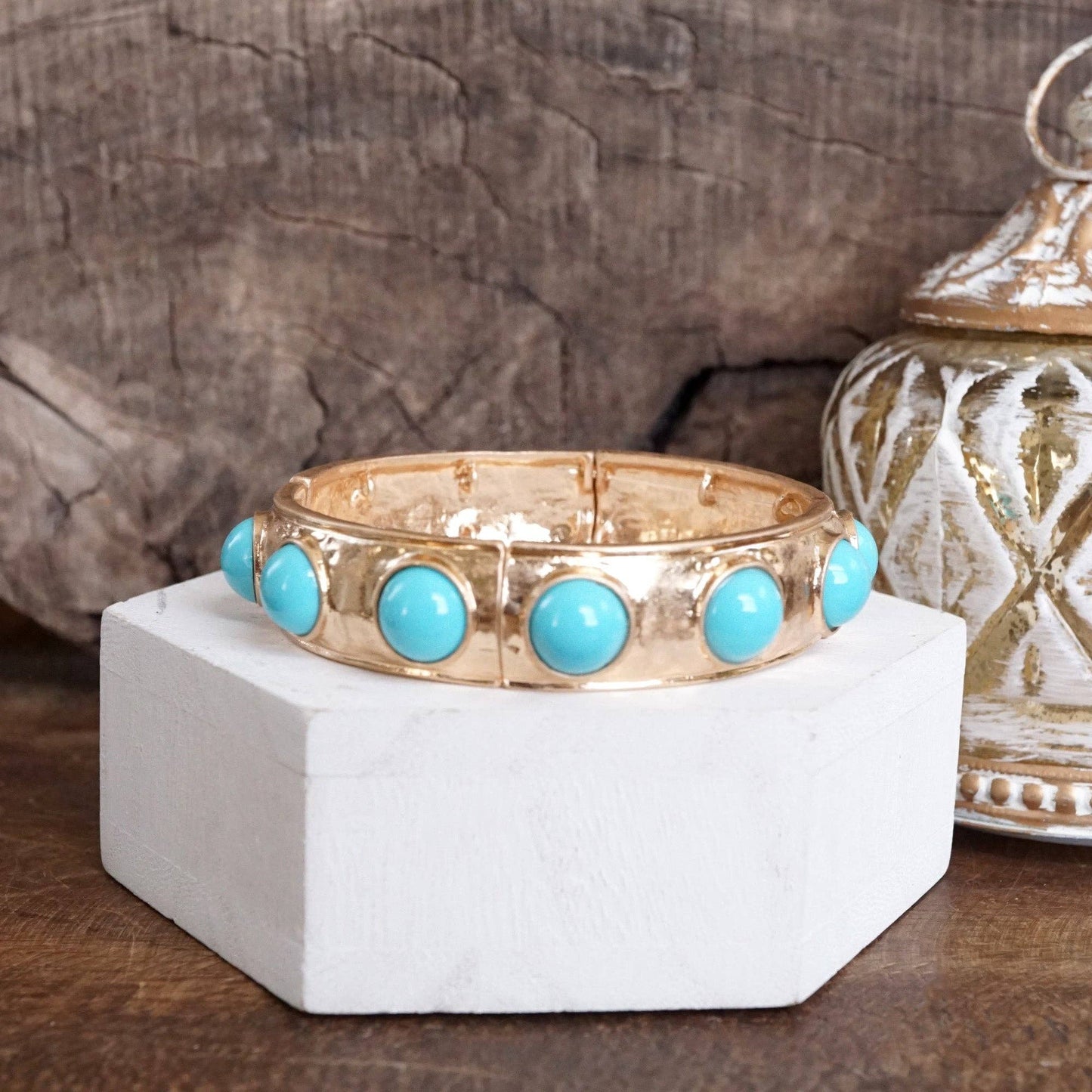 Eternity Statement Bangle Gold Tone Cream Orange Brown Pink Black Turquoise Pearl: Pearl