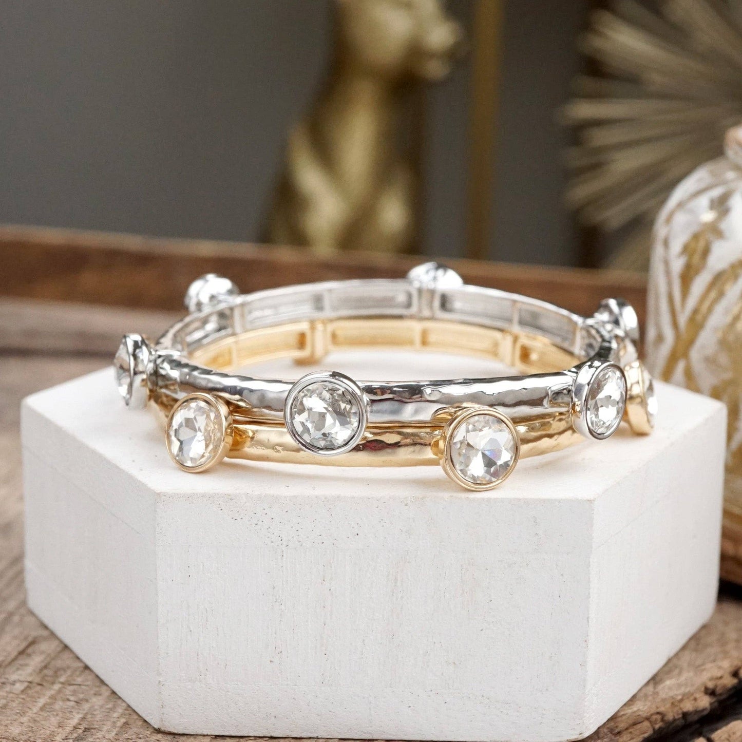 Sparkly clear crystals bangle in Gold Or Silver Tone: Gold Tone