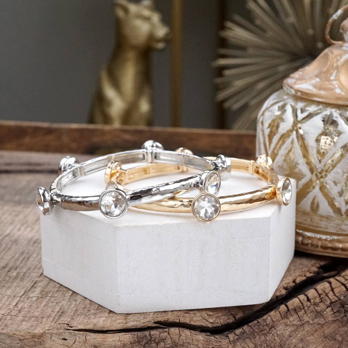 Sparkly clear crystals bangle in Gold Or Silver Tone: Gold Tone
