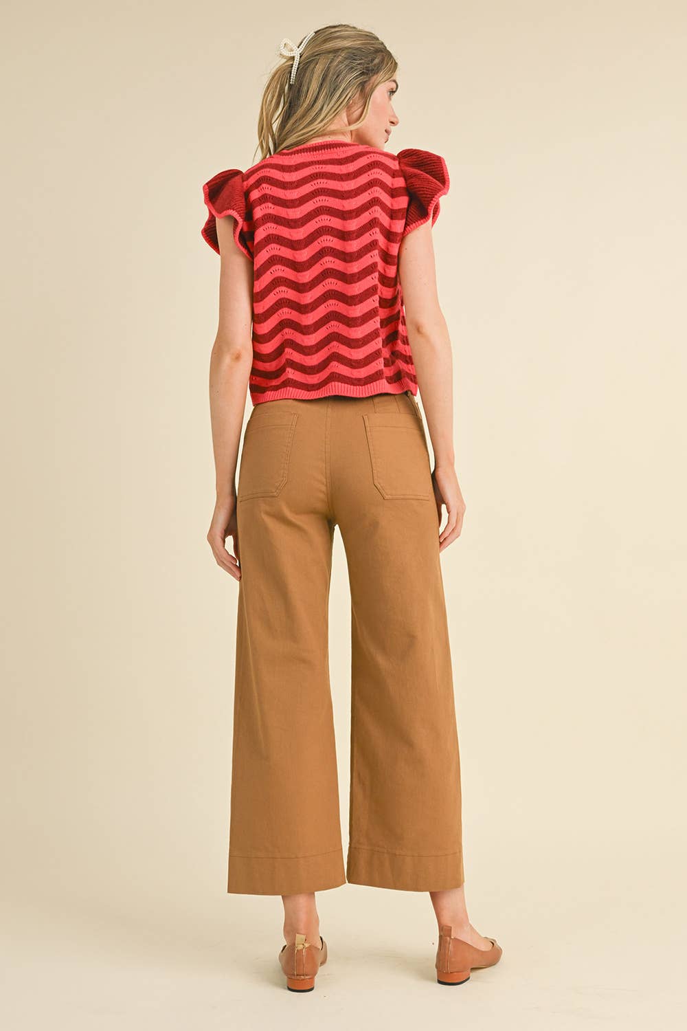 HIGH WAIST CROPPED WIDE LEG PANTS MP3303: Conflower Blue / L