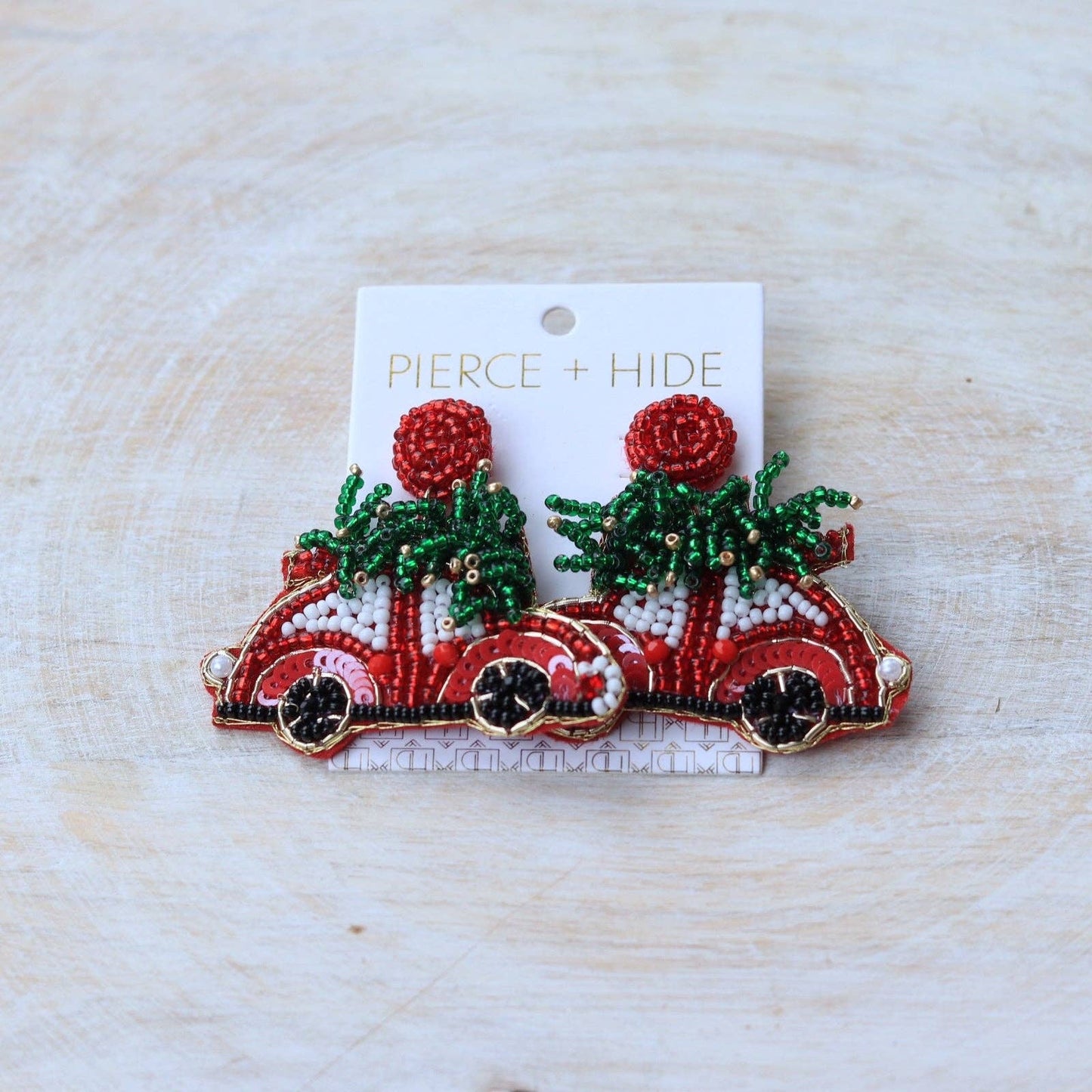 Beaded Christmas Tree Car Earring | Holiday Earrings