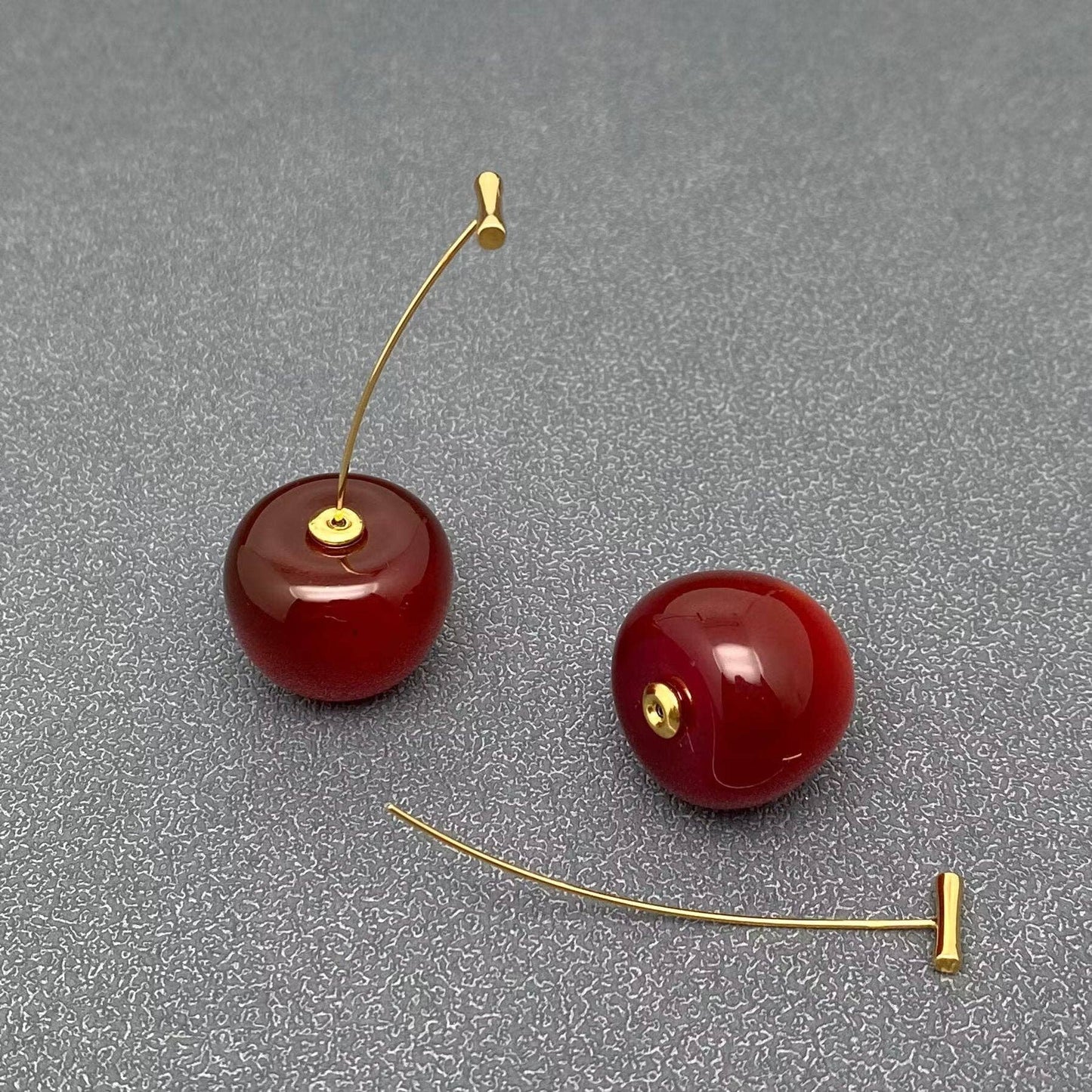 Creative Resin Cherry Charm 18K Gold Plated SS Earrings -FGS
