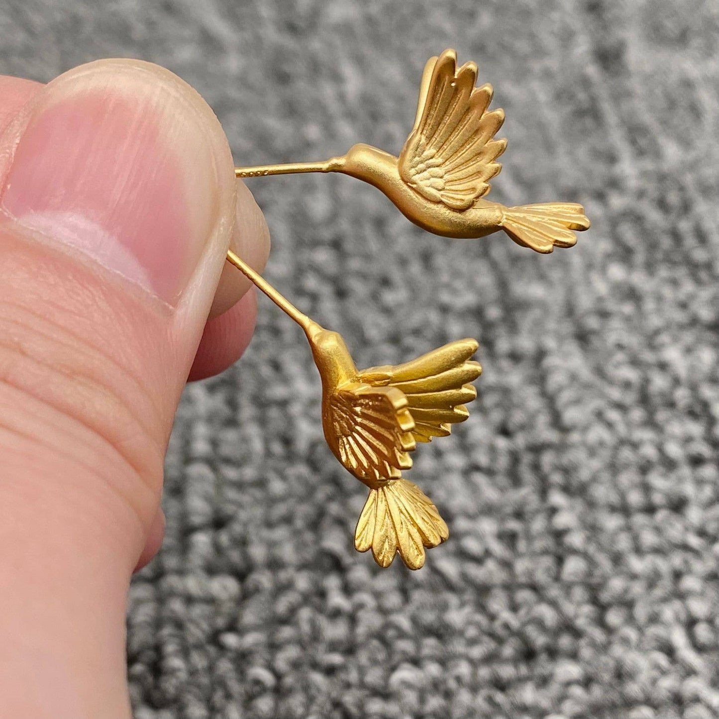18K Gold Plated Hummingbird Ear Studs: Golden