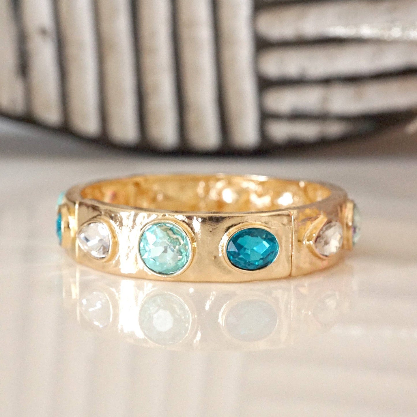 Sparkly Crystal Stretch Bangles – Gold Tone with Color Options: Neutrals