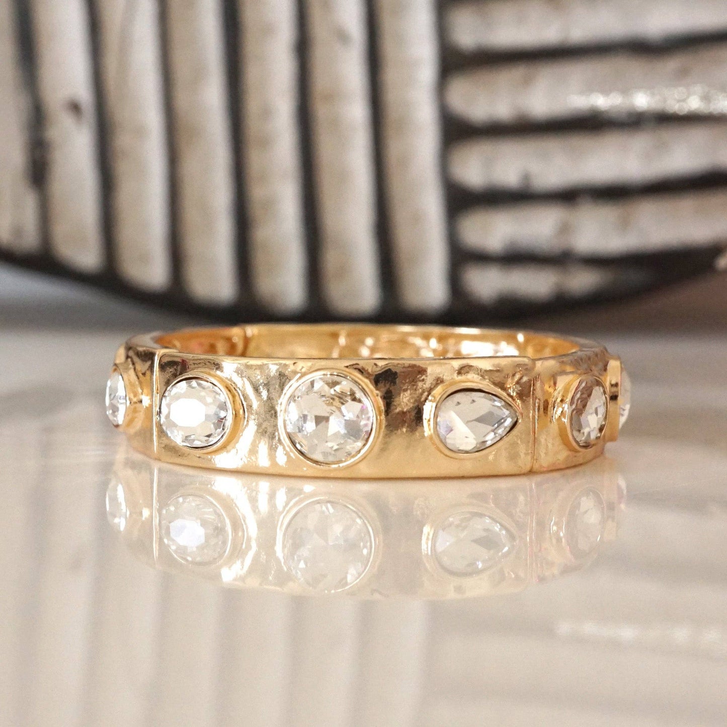 Sparkly Crystal Stretch Bangles – Gold Tone with Color Options: Neutrals
