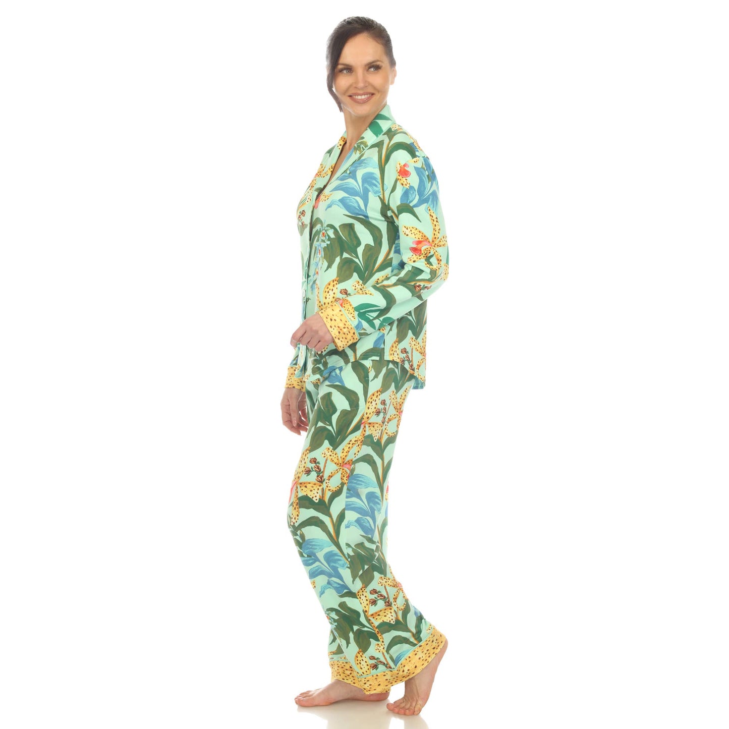 Women's Two Piece Wildflower Print Pajama Set: Navy / XL