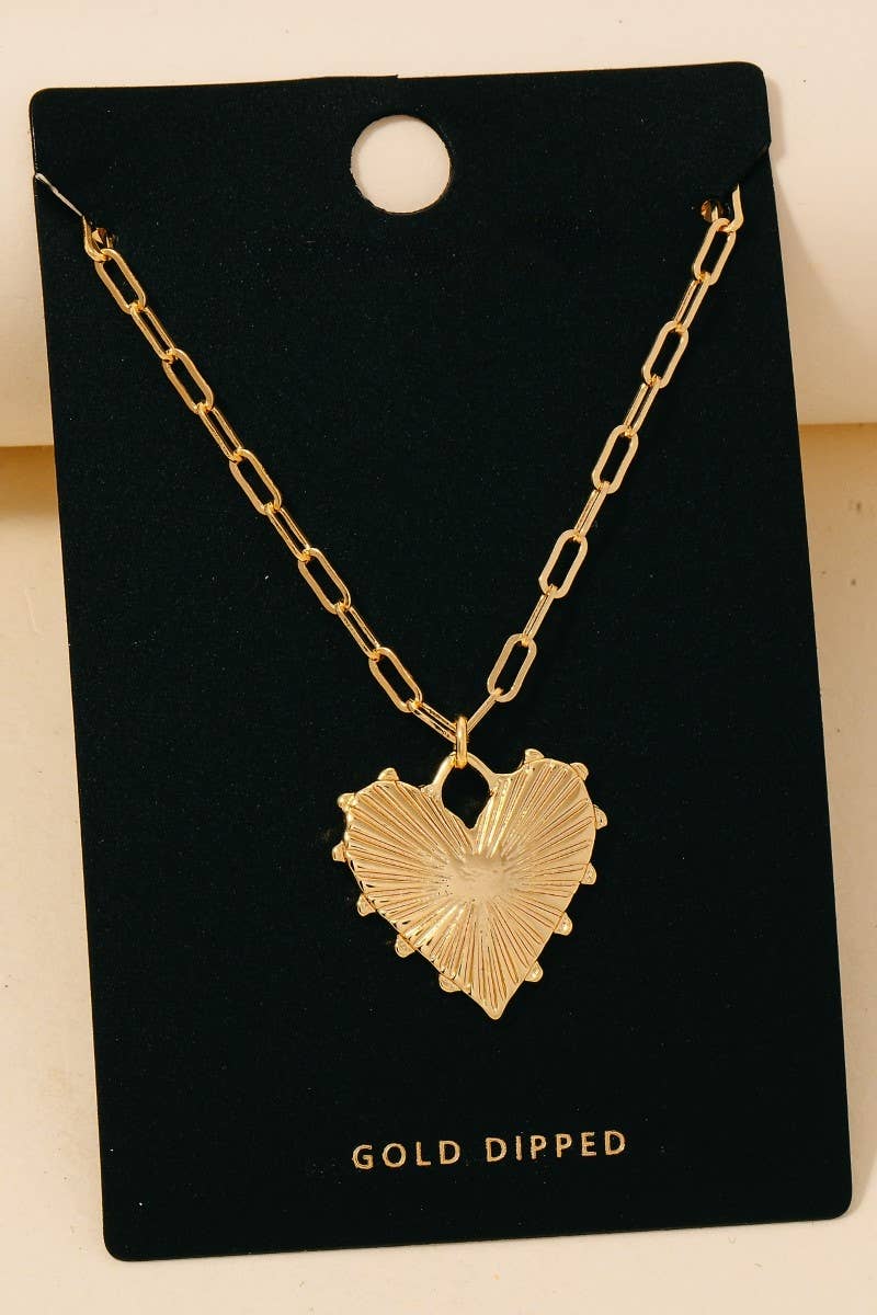 Gold Dipped Shining Heart Pendant Necklace: Gold