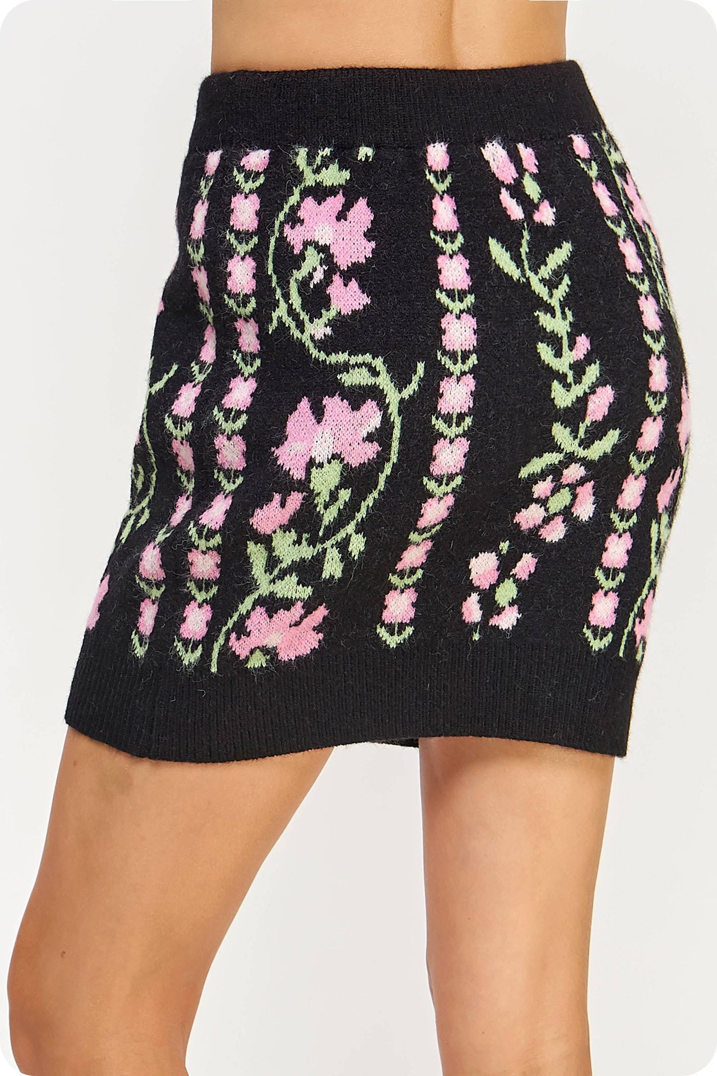 Floral Intarsia Sweater Mini Skirt: Cream / S
