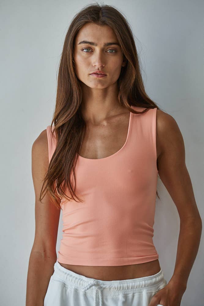 S1187N | Double Layered Seamless Top: Light Taupe / ML