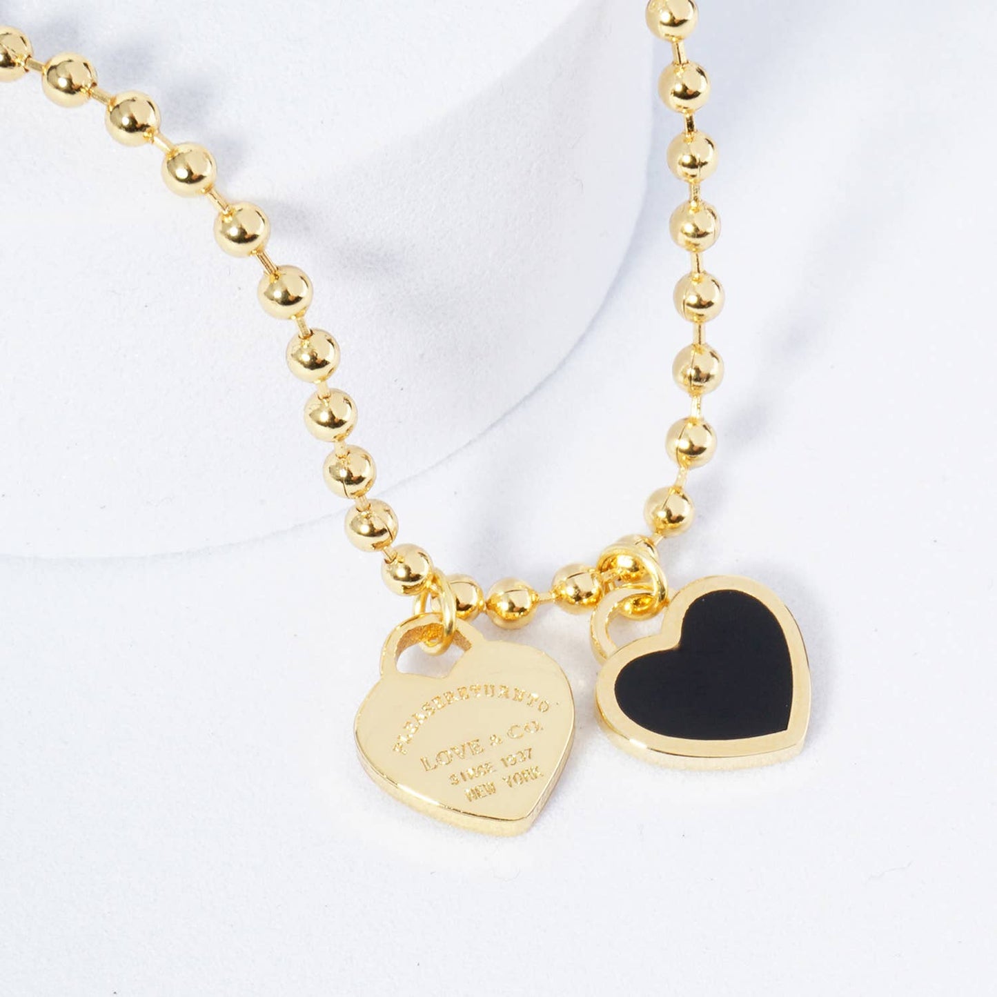 Gold plated Enamel Heart Pendant Necklace : Gold White