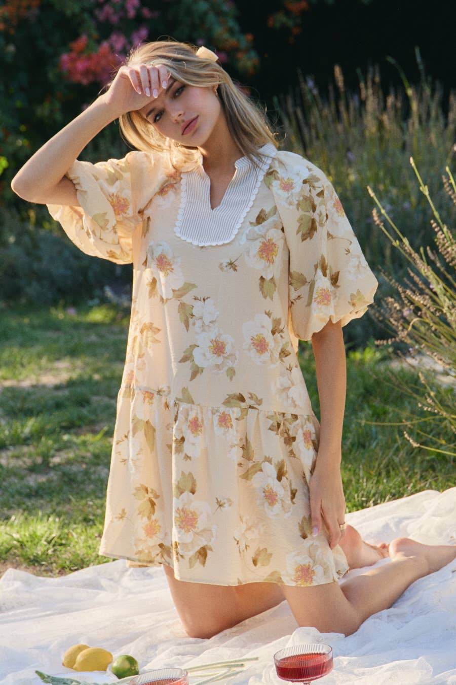 Floral Printed Mini Dress: Periwinkle Multi / S