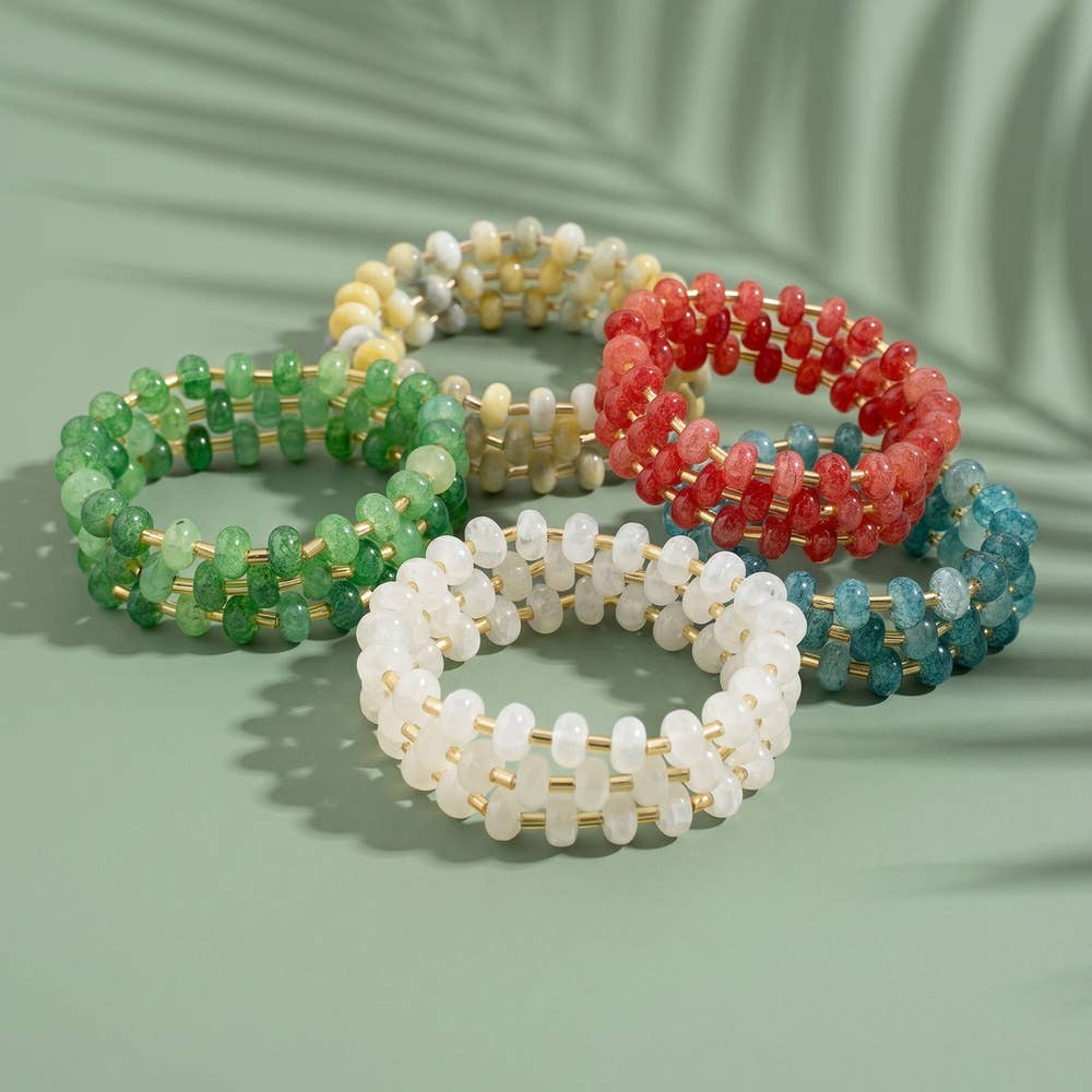 Marbled Stone Stretch Beaded Bracelet: GDBLU