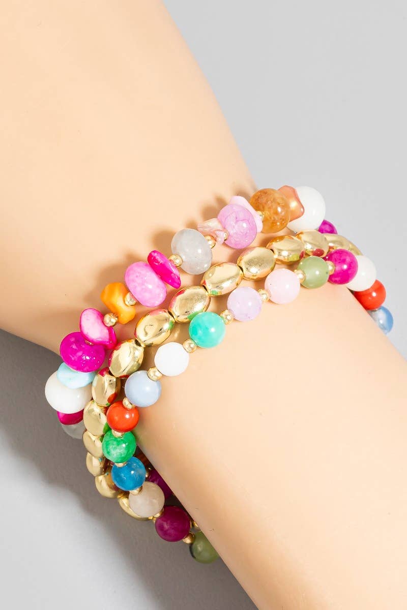 Stone And Metallic Beaded Bracelet Set: WT
