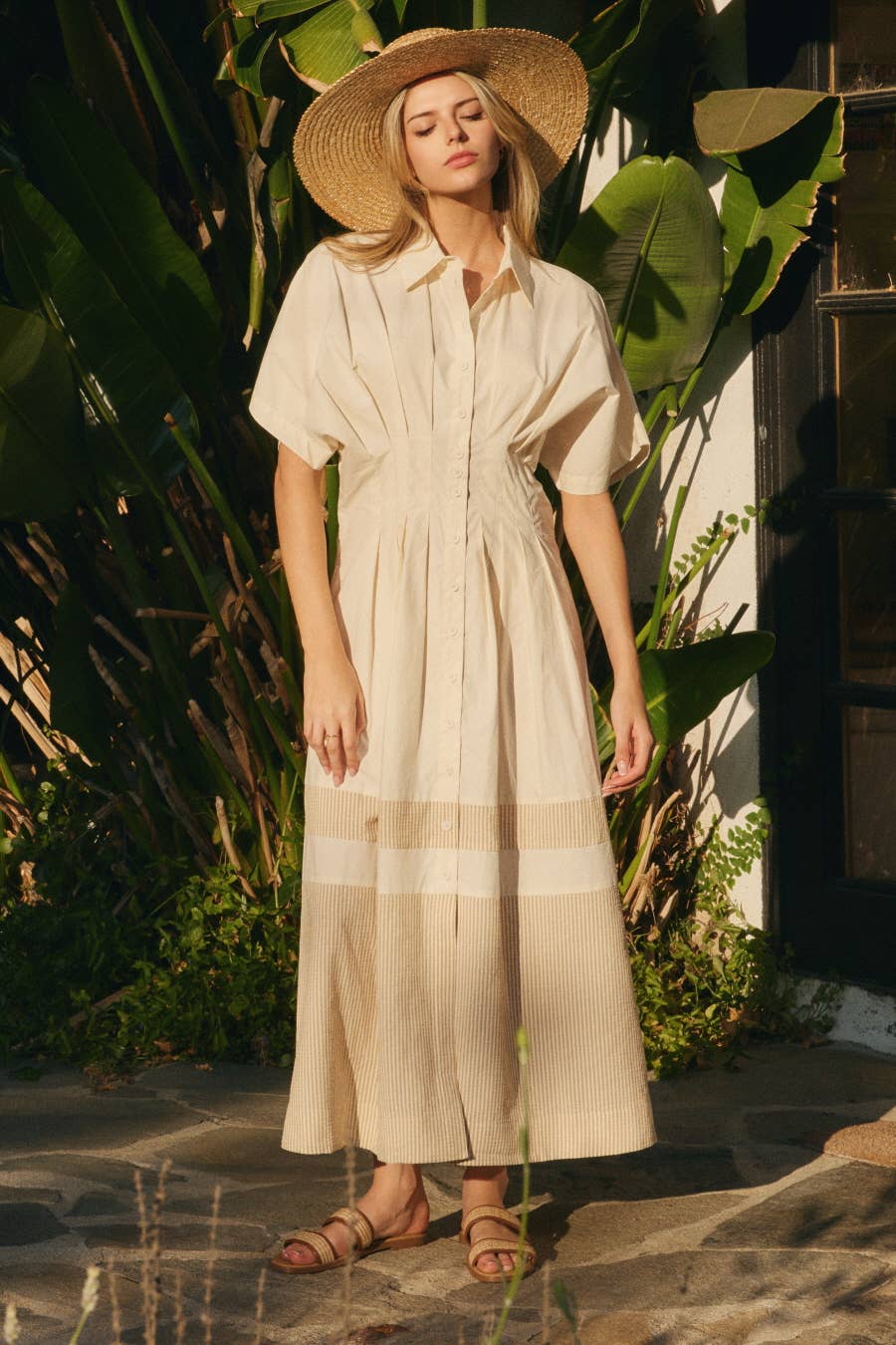 Short Sleeve Shirt Dress: Navy Combo / L