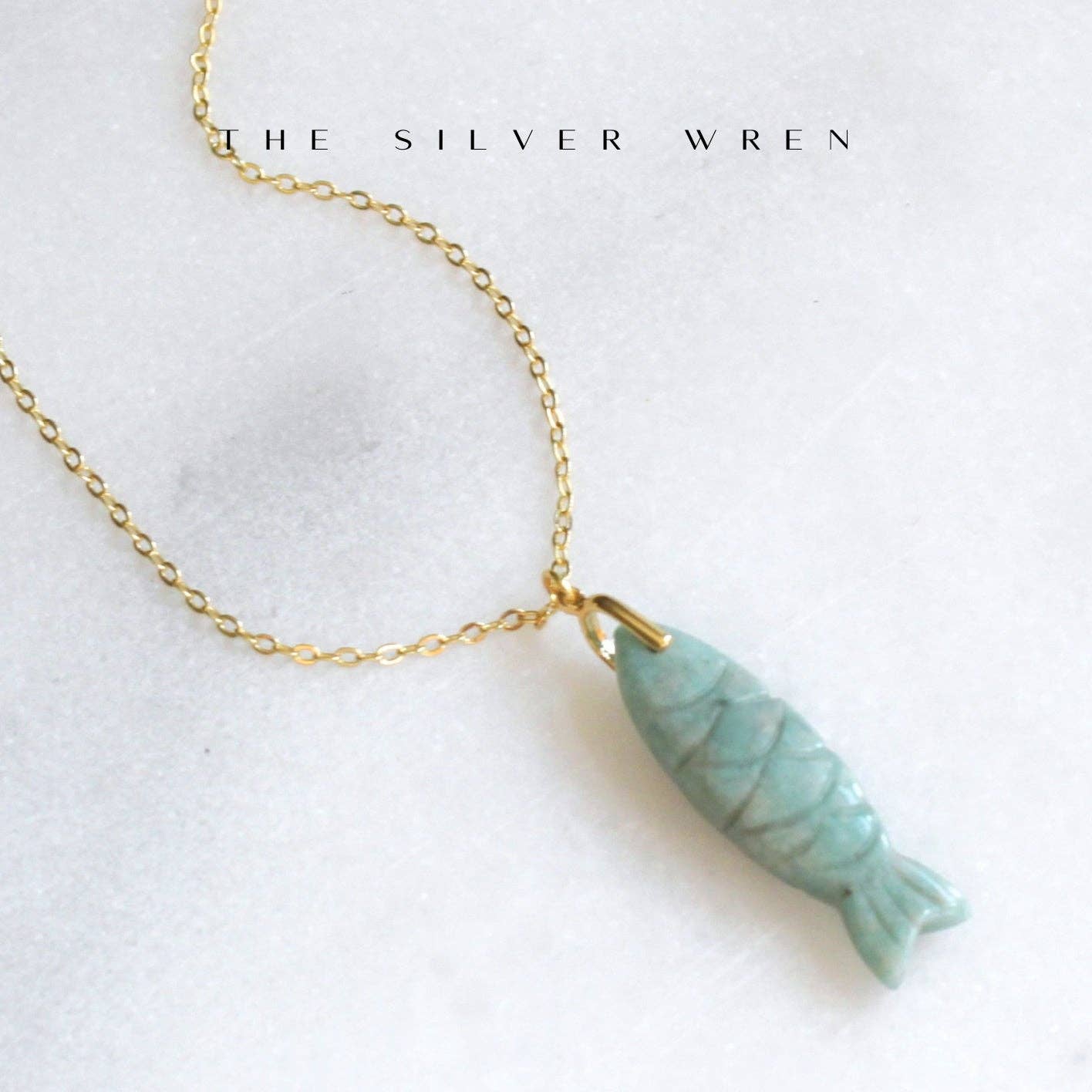 Gemstone Fish Pendant Necklace: Amazonite / 16 inch