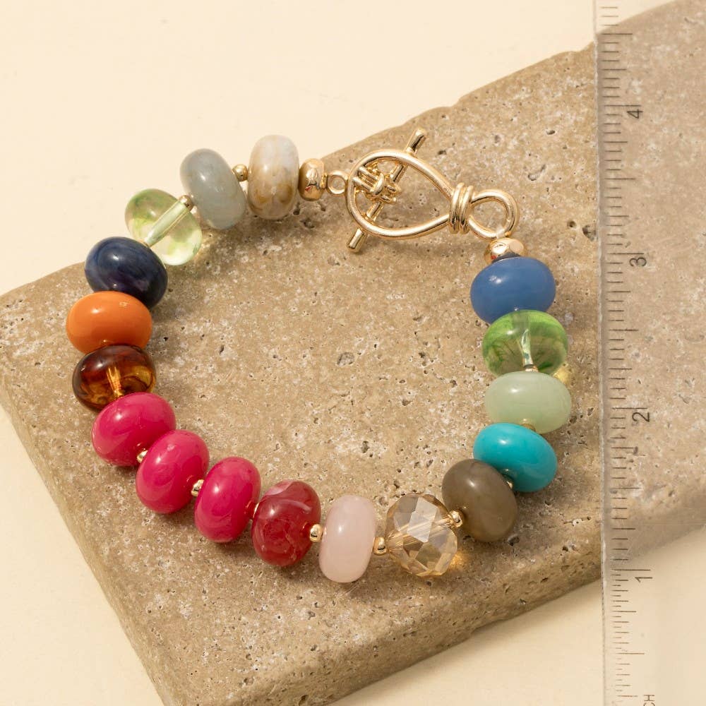 Mixed Faceted And Marble Resin Disc Beaded Toggle Bracelet: NAT