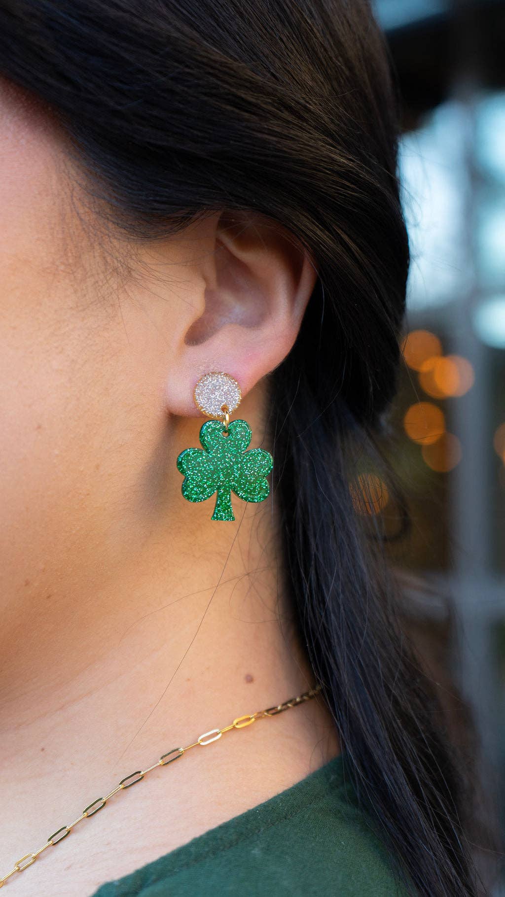 Lucky Charm Earrings - Green Glitter // St Patrick's Day