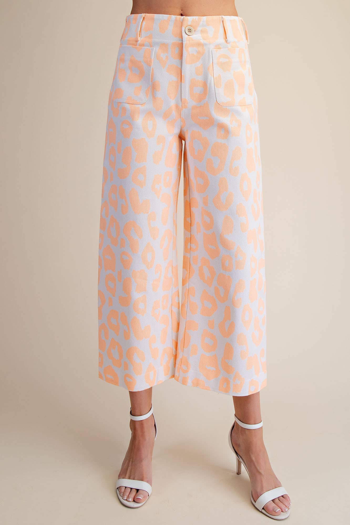 Colette Cropped Wide-Leg Neon Leopard Pants: Pink / M