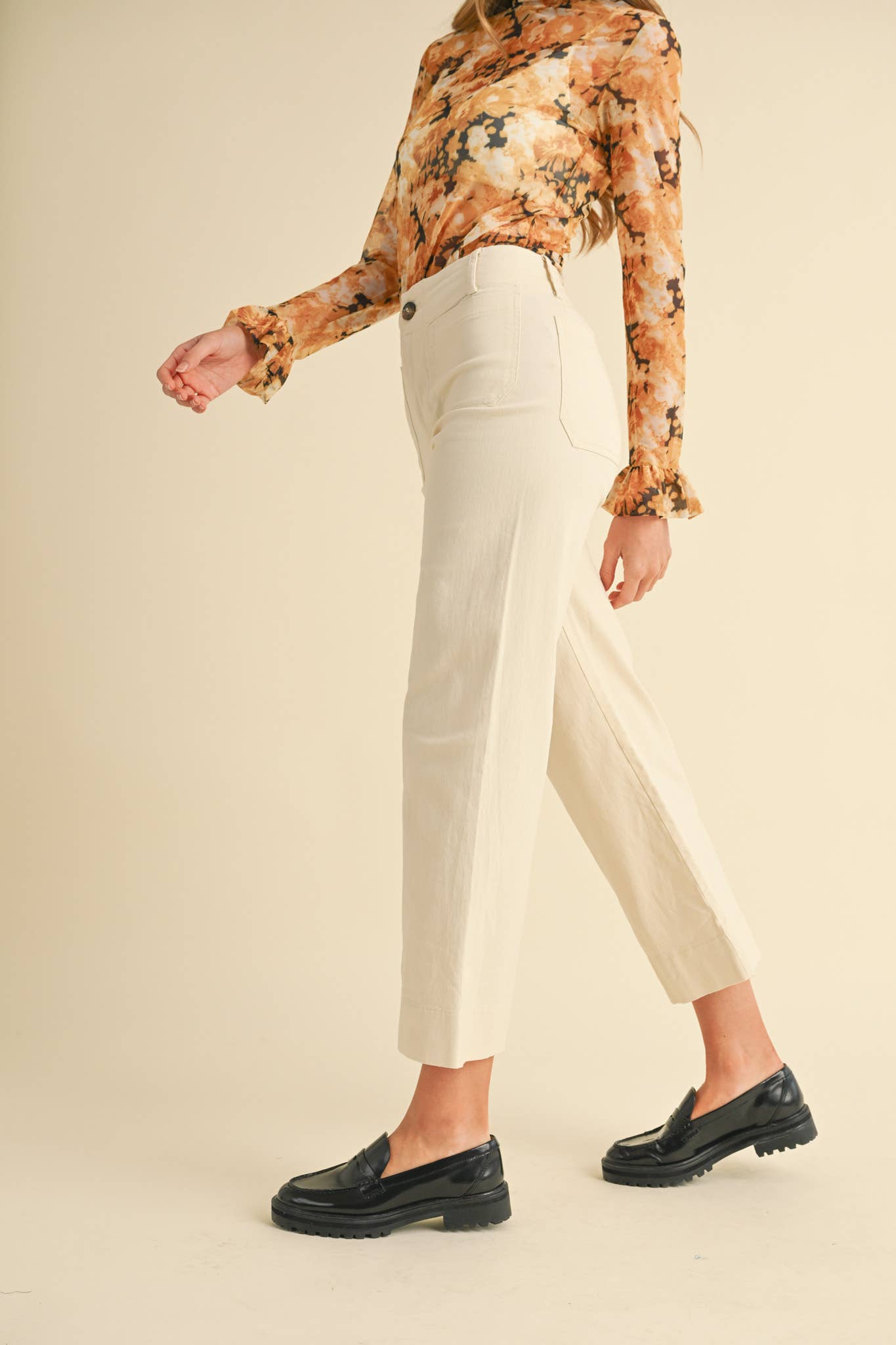 HIGH WAIST CROPPED WIDE LEG PANTS MP3303: Conflower Blue / L