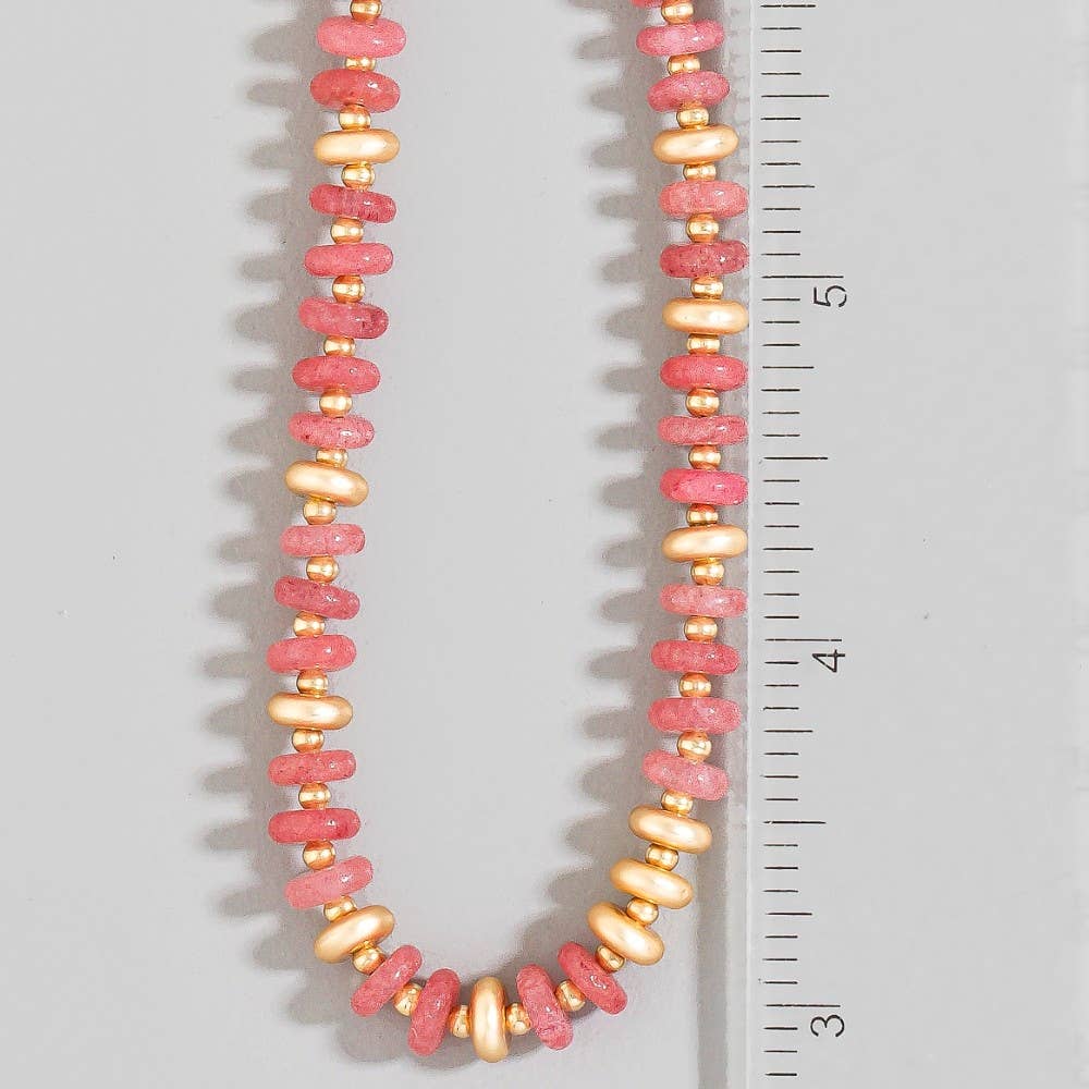 Semi Precious Stone Disc Beaded Necklace: TQ