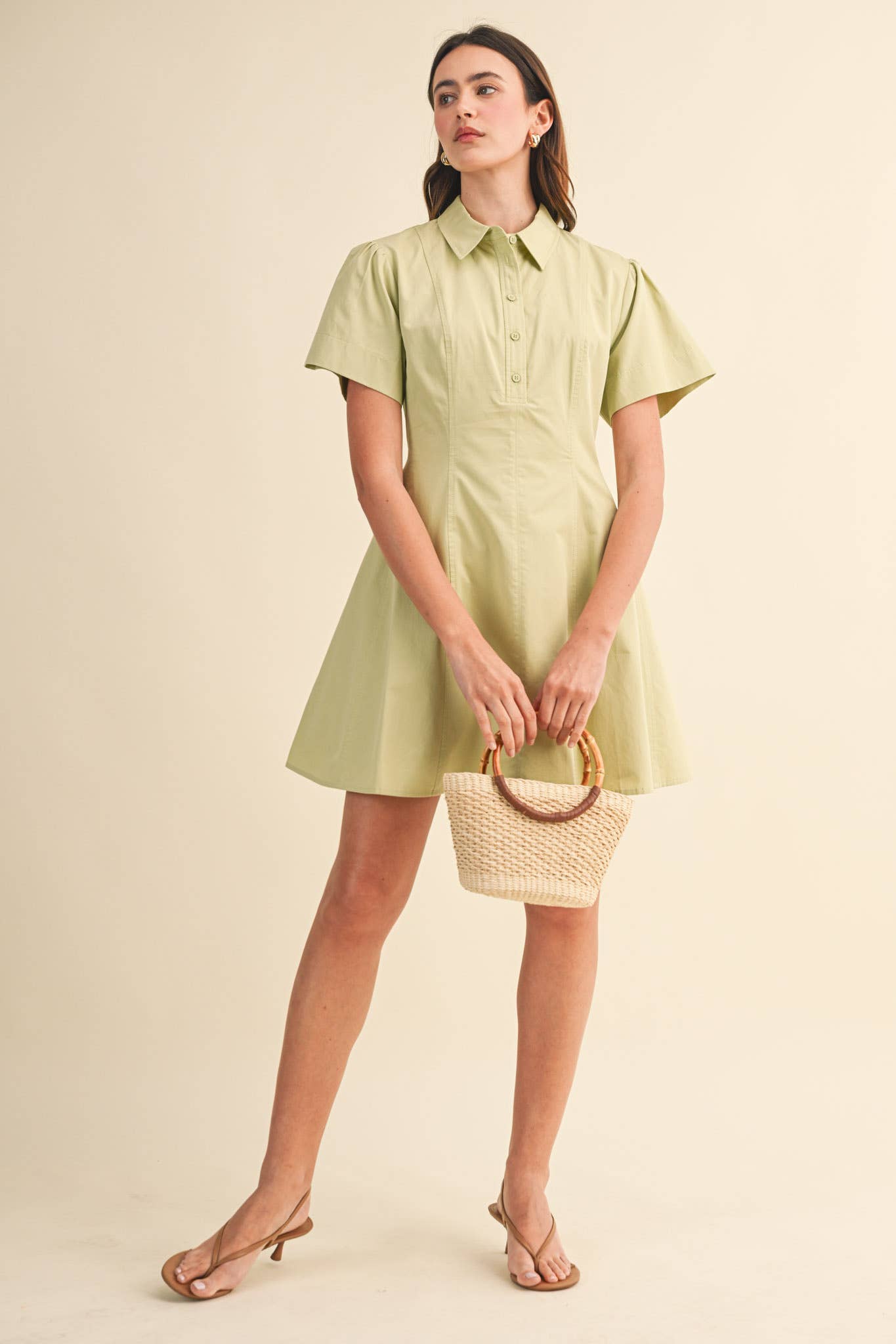FIT AND FLARE SHORT SLEEVE MINI DRESS MDR4853: TEABERRY / L