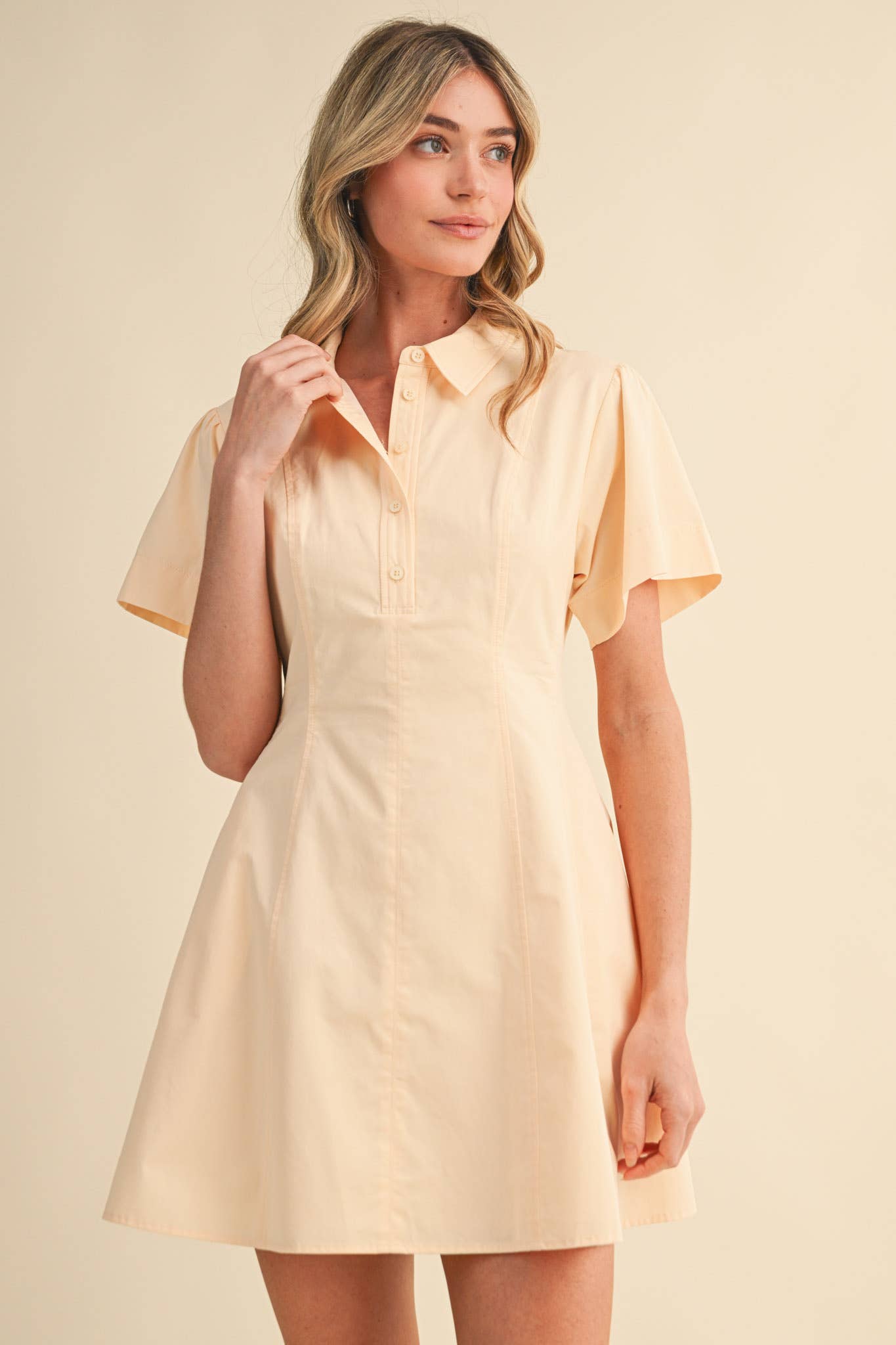 FIT AND FLARE SHORT SLEEVE MINI DRESS MDR4853: TEABERRY / S