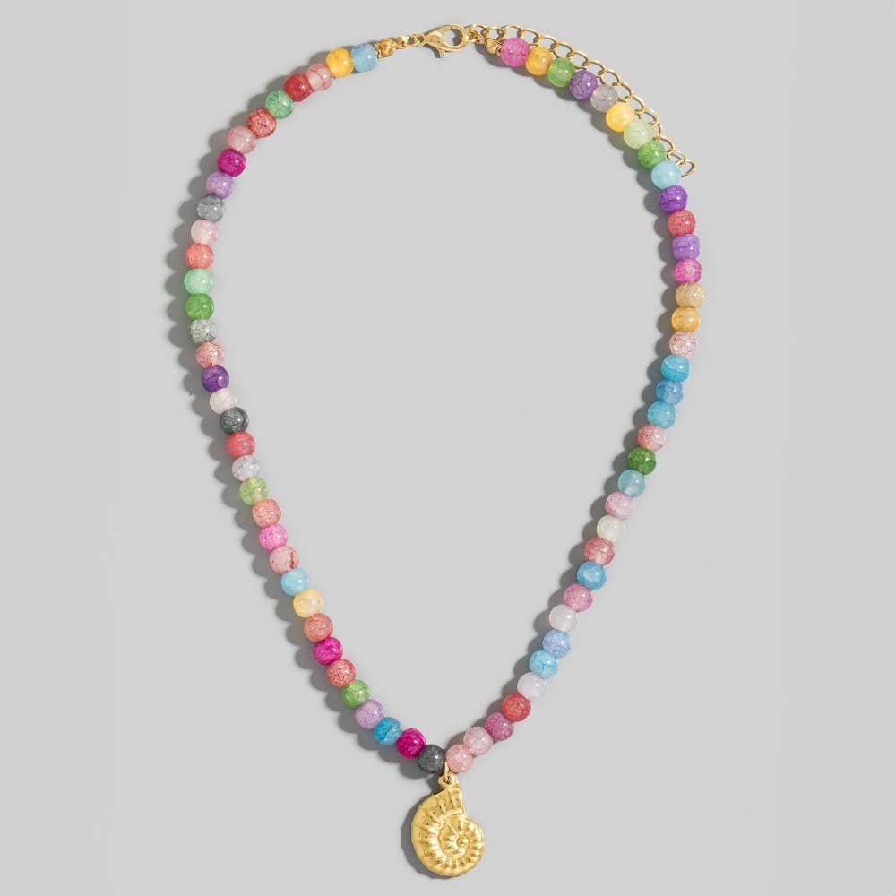 Spiral Shell Pendant Beaded Necklace: MU