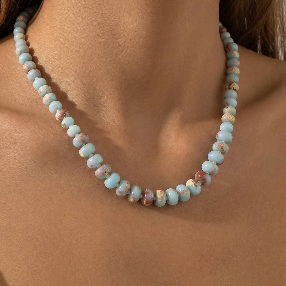 Rondelle Semi Precious Stone Beaded Necklace: LMUL