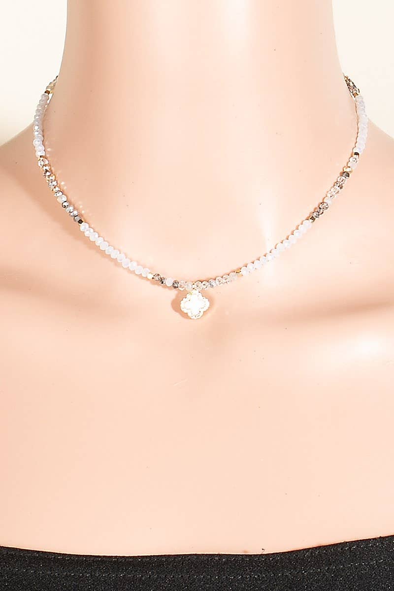 Cz And Clover Pendant Faceted Beaded Necklace: GDMWH