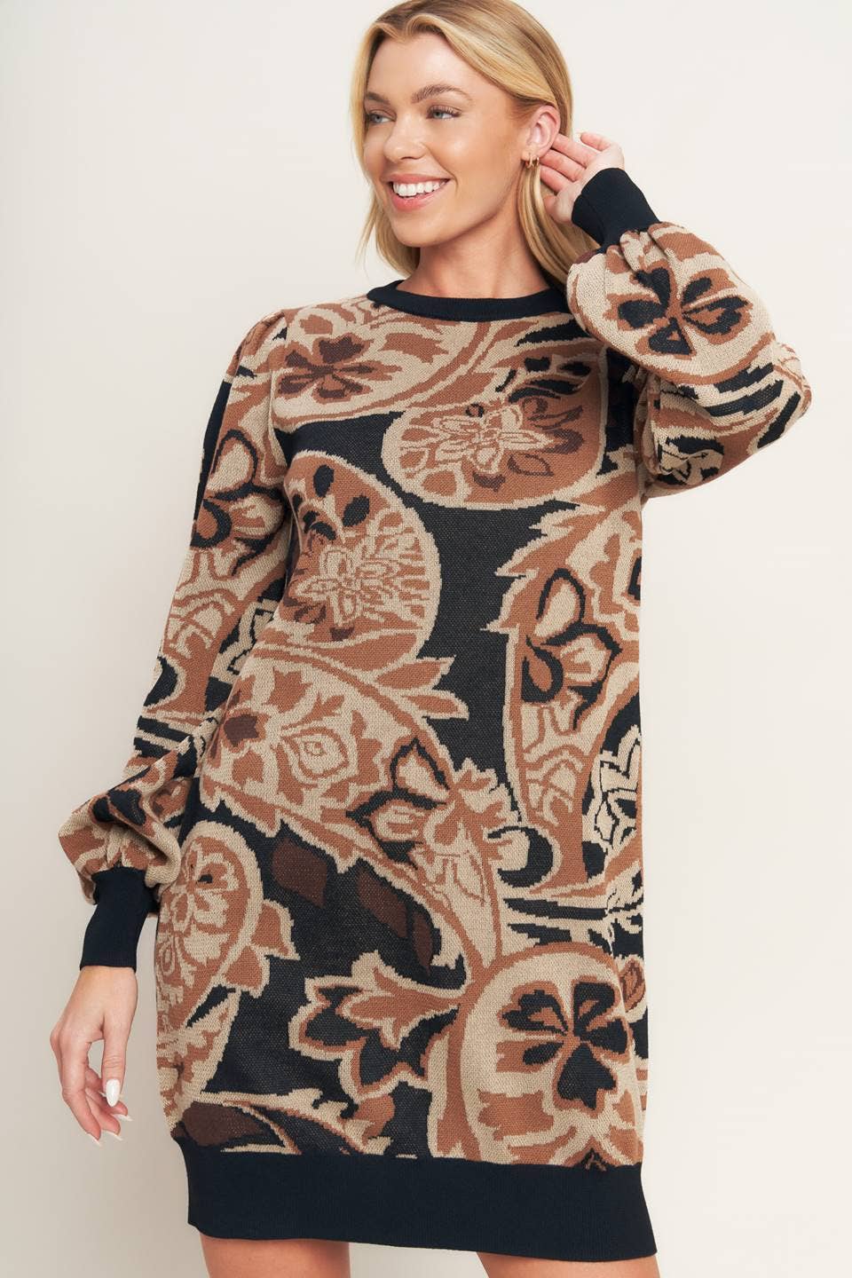 A sweater knit mini dress - ISW5421: BROWN BLACK / Contemporary / S