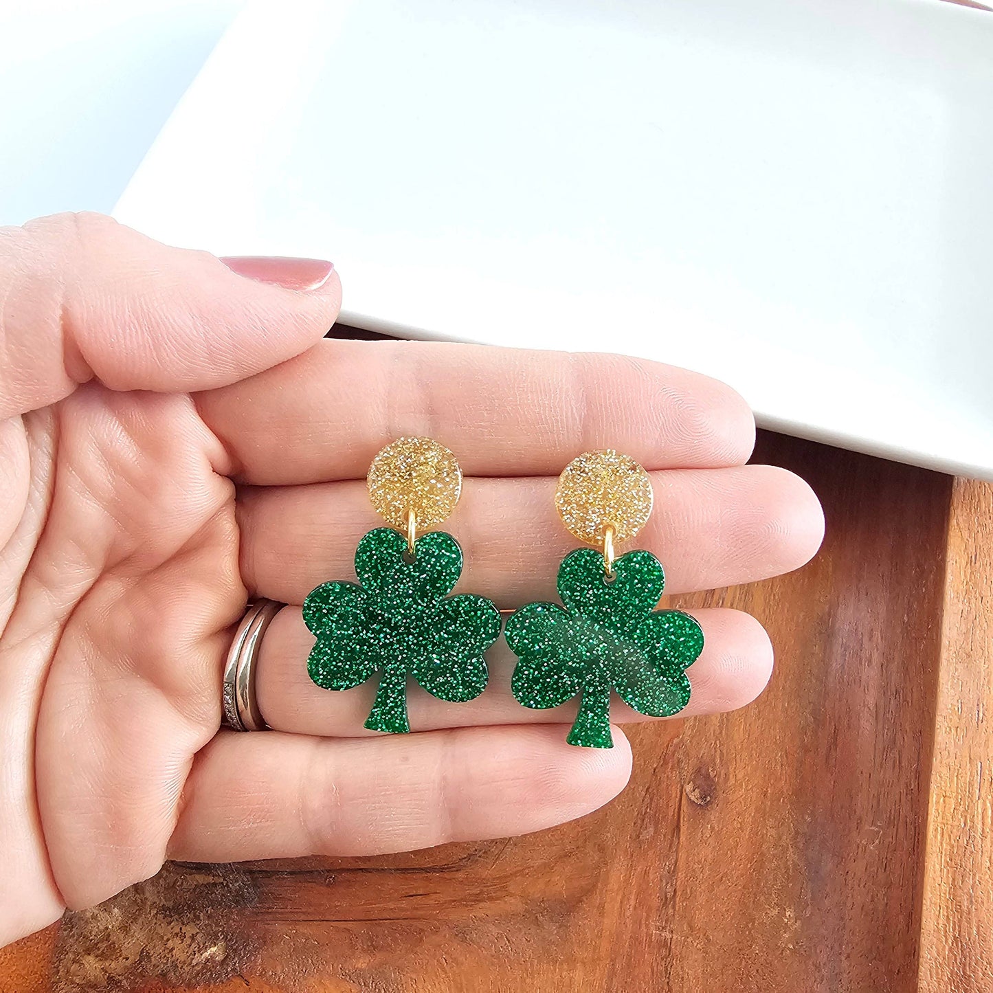 Lucky Charm Earrings - Green Glitter // St Patrick's Day