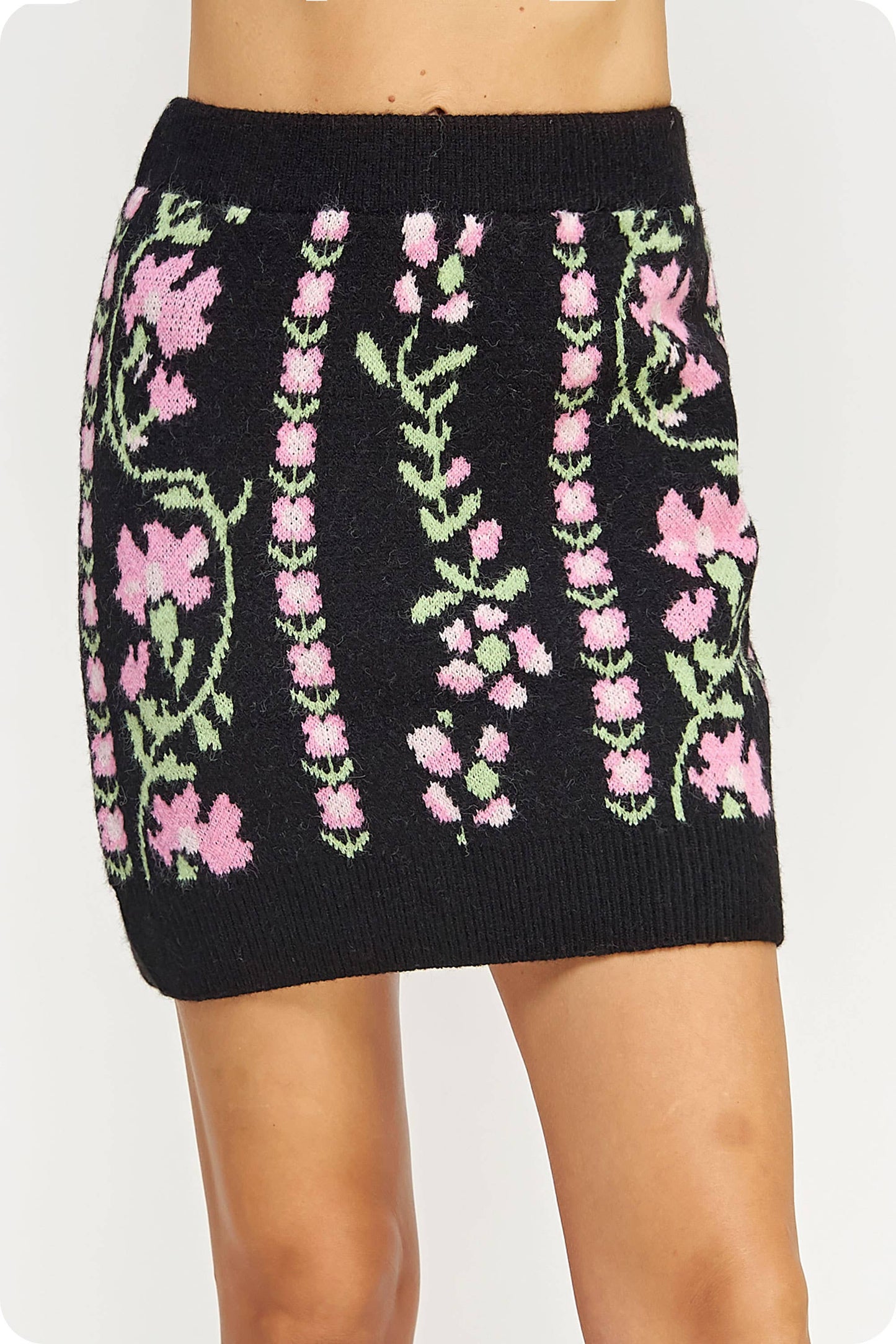 Floral Intarsia Sweater Mini Skirt: Cream / S