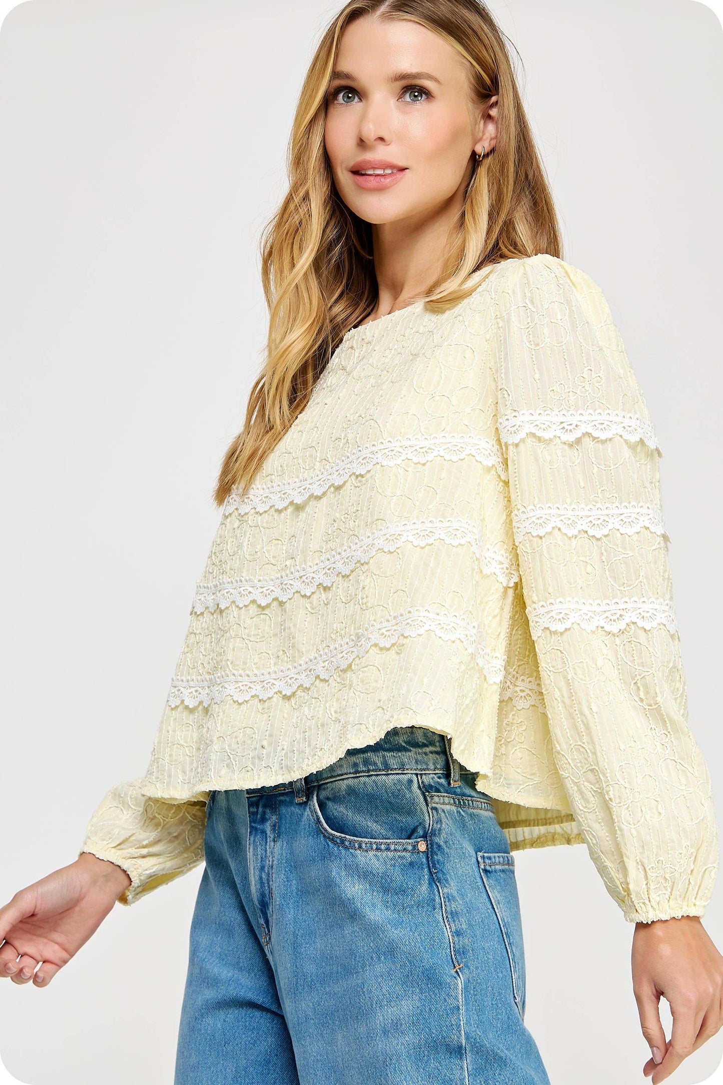 Contrast Lace Trim Detail Top: Muted Lime / L