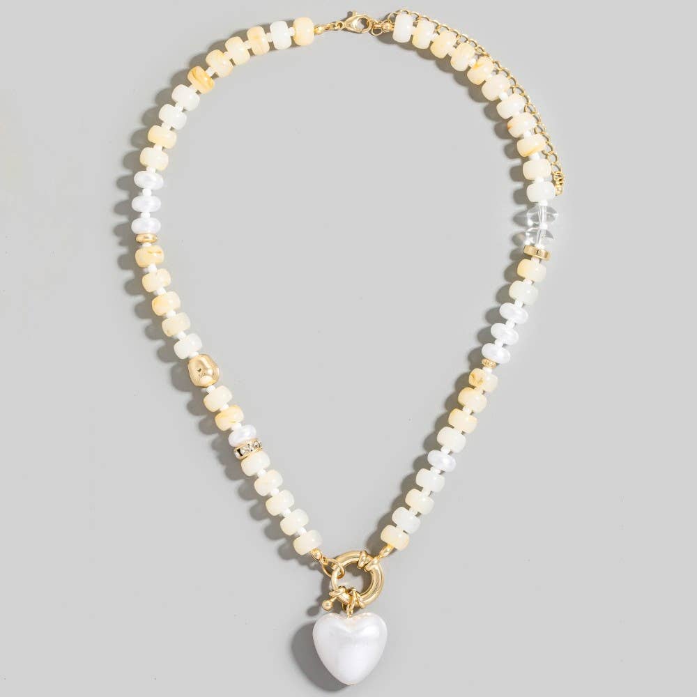 Pearl Heart Pendant Mixed Beaded Necklace: GDIVY