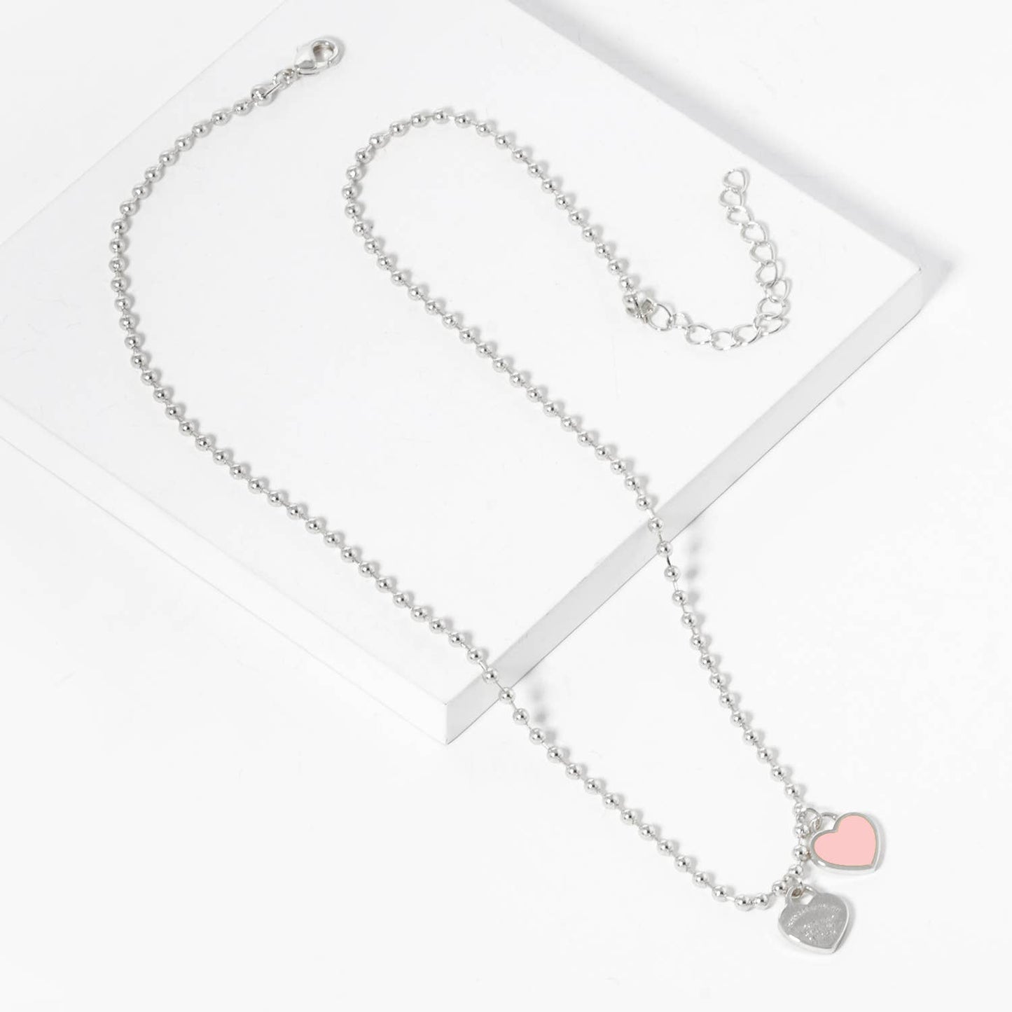 Gold plated Enamel Heart Pendant Necklace : Gold White