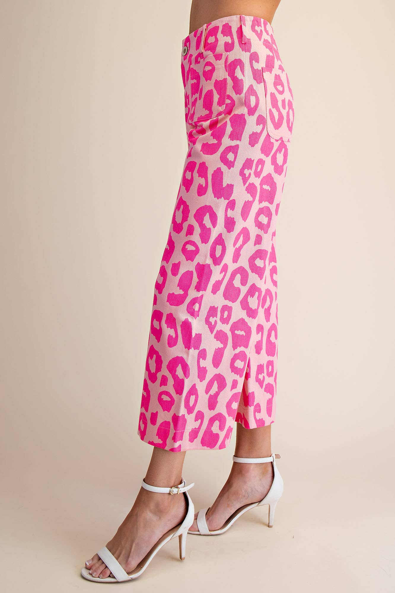 Colette Cropped Wide-Leg Neon Leopard Pants: Pink / L