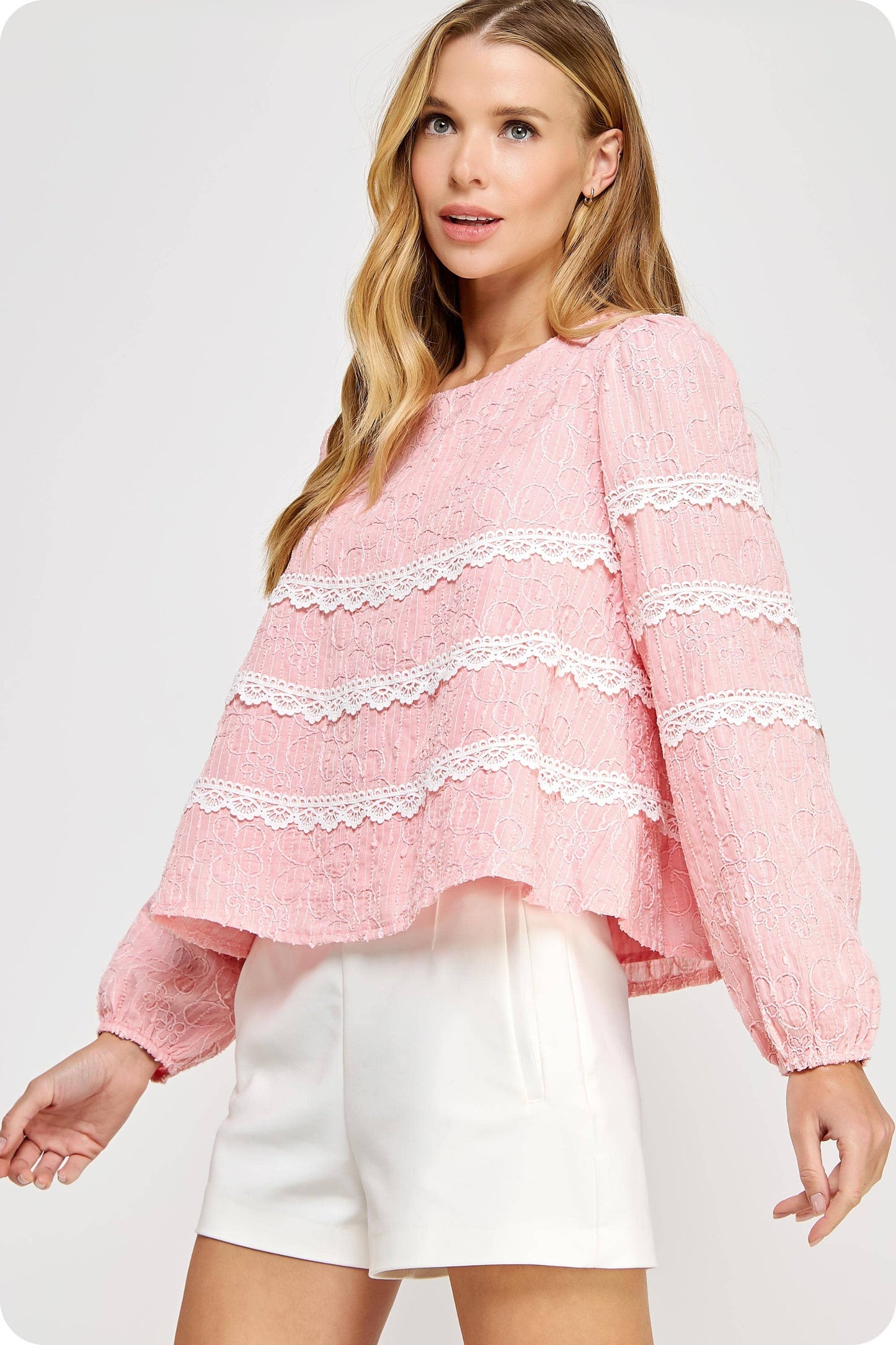 Contrast Lace Trim Detail Top: Muted Lime / S