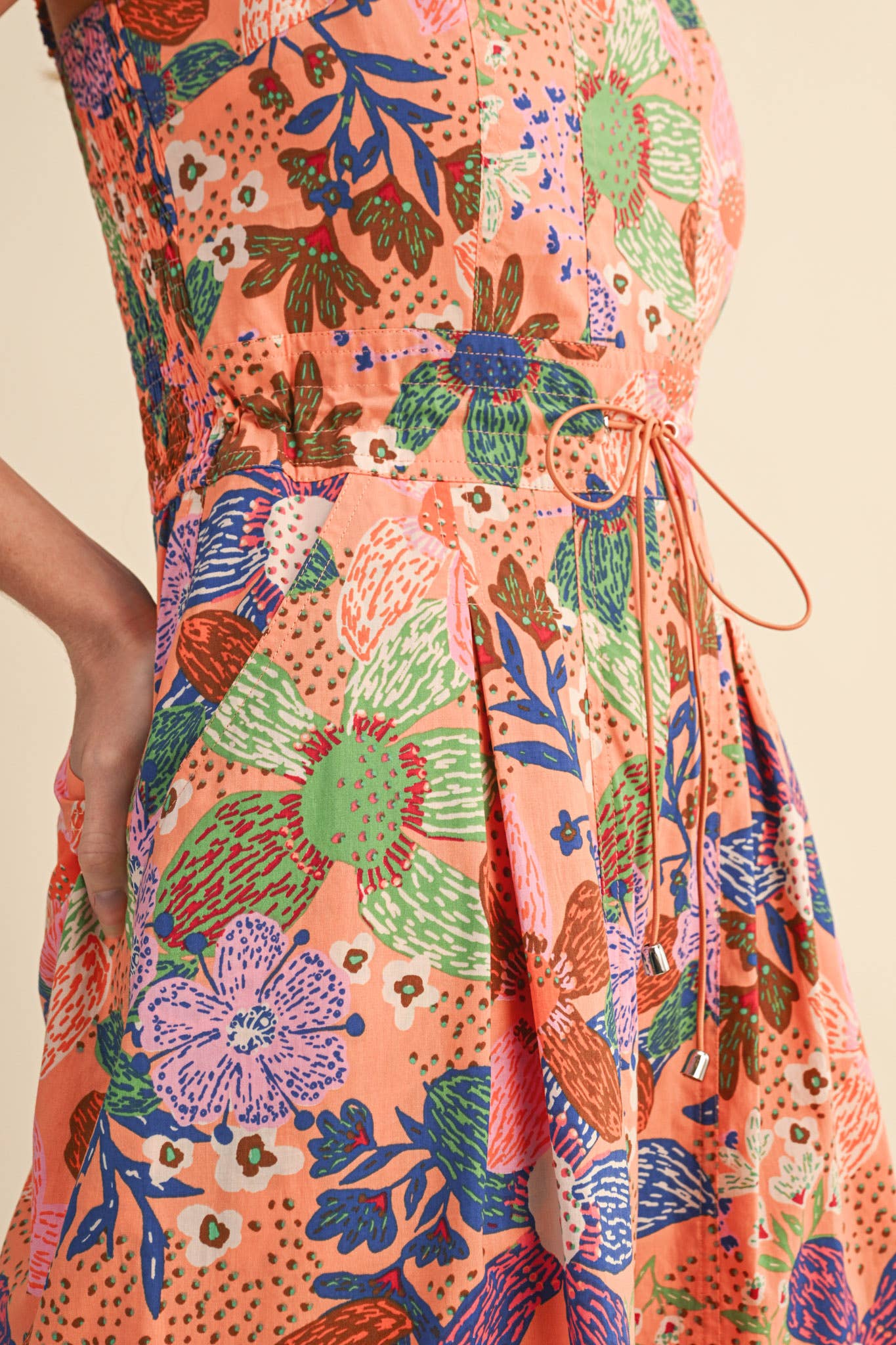 EXCLUSIVE FLORAL PLEATED CROPPED WIDE LEG JUMPSUIT MP4967: CORAL MULTI / S