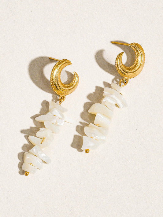 Shelby 18K Gold Non-Tarnish Resort Moon and Shell Earring: Yellow Gold
