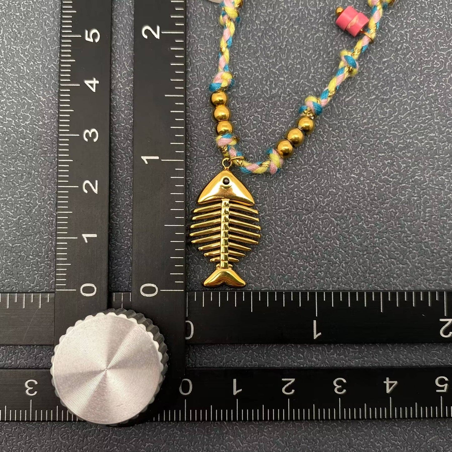 18K Golden SS Fishbone Charm Colored Rope Necklace - FGS